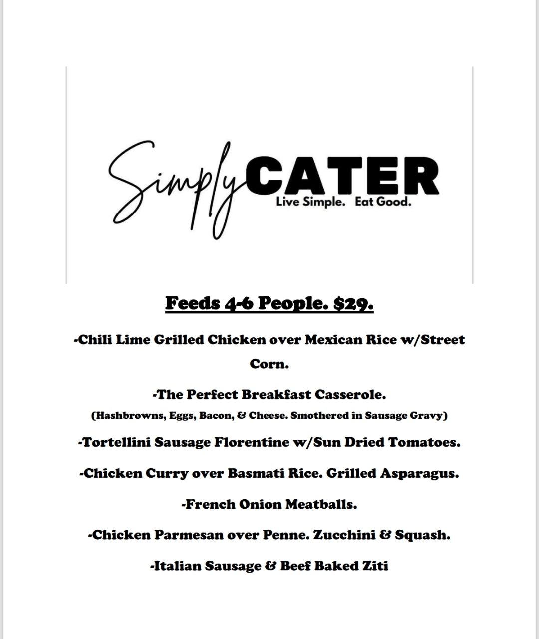 Simply Cater Menu
