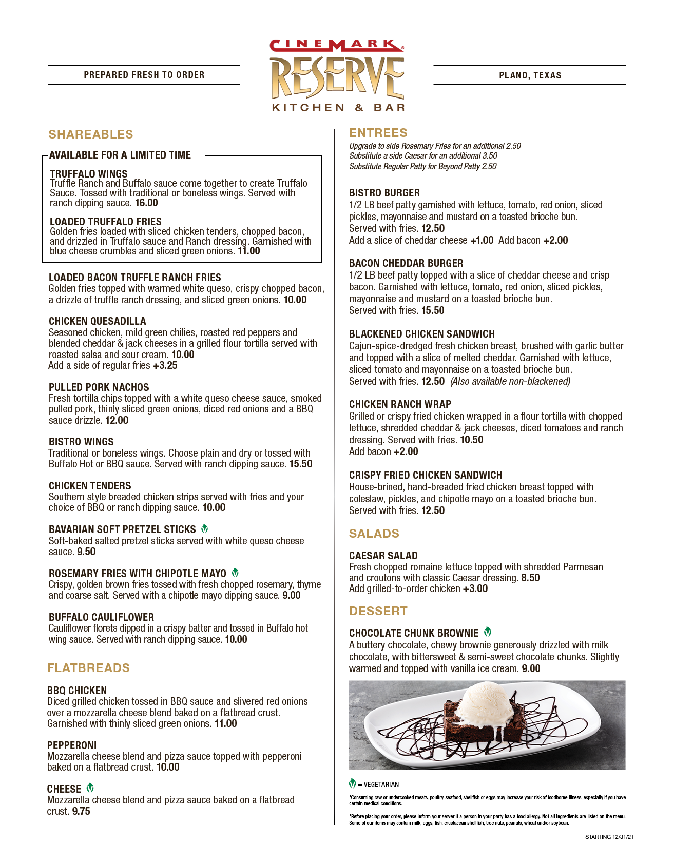 Reserve Kitchen & Bar - West Plano Menu