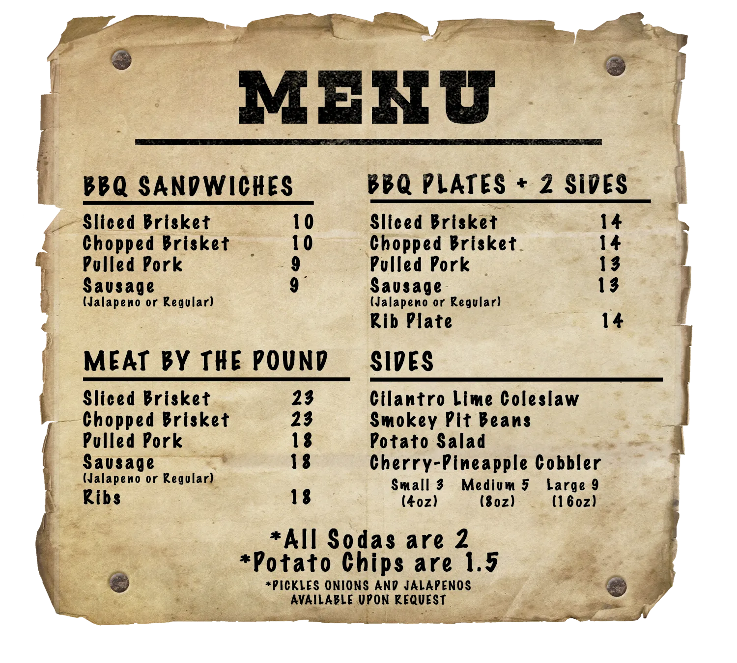 Highport BBQ Menu