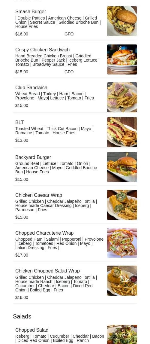 The Tavern on Broadway Menu