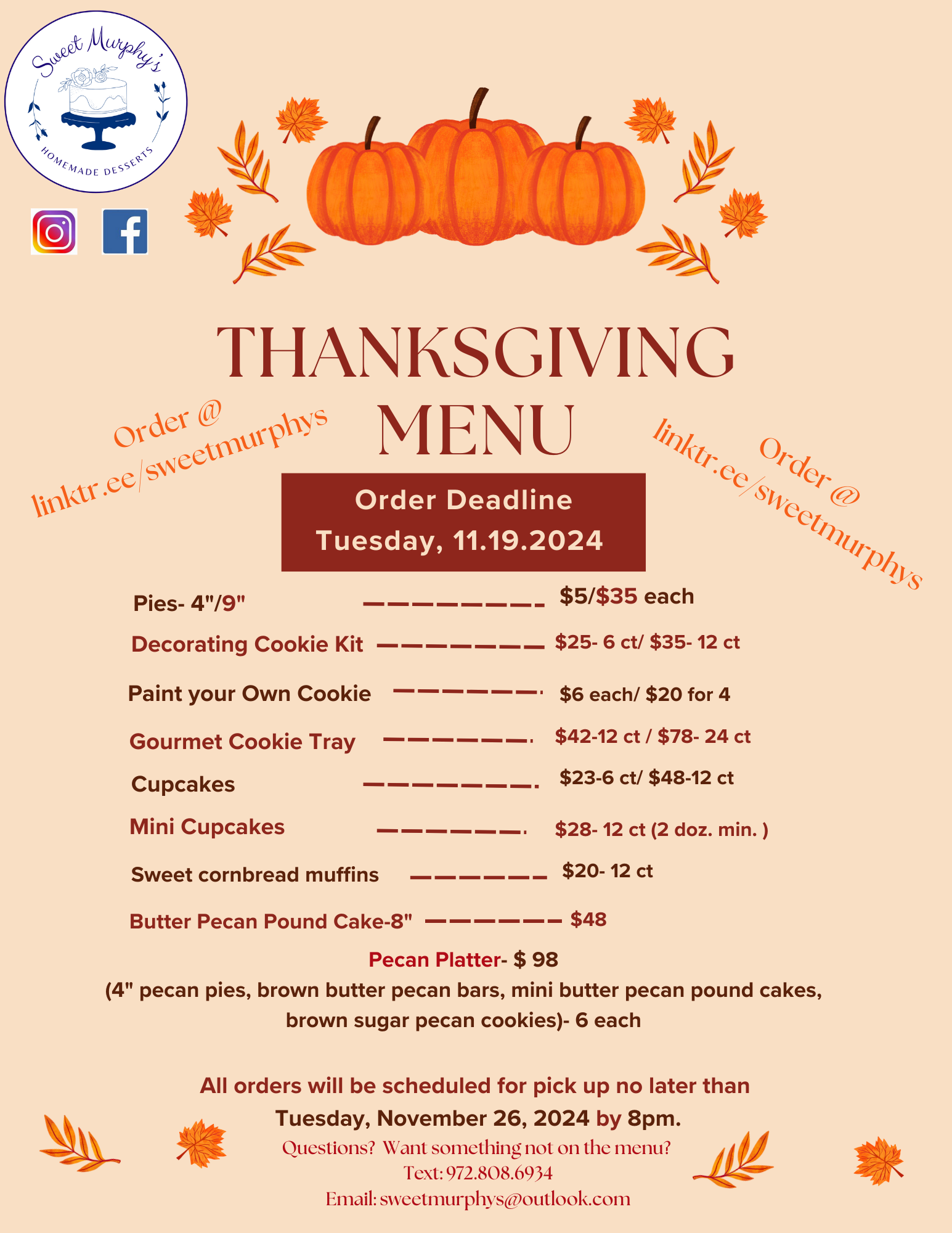 Sweet Murphy's LLC Menu