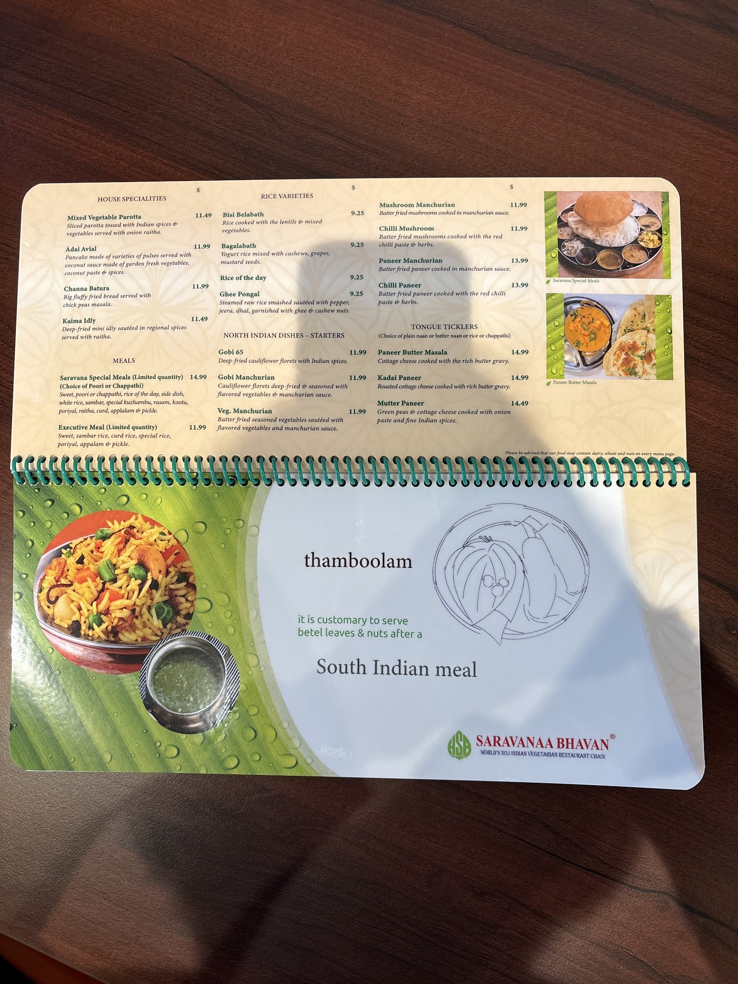 Saravanaa Bhavan Menu