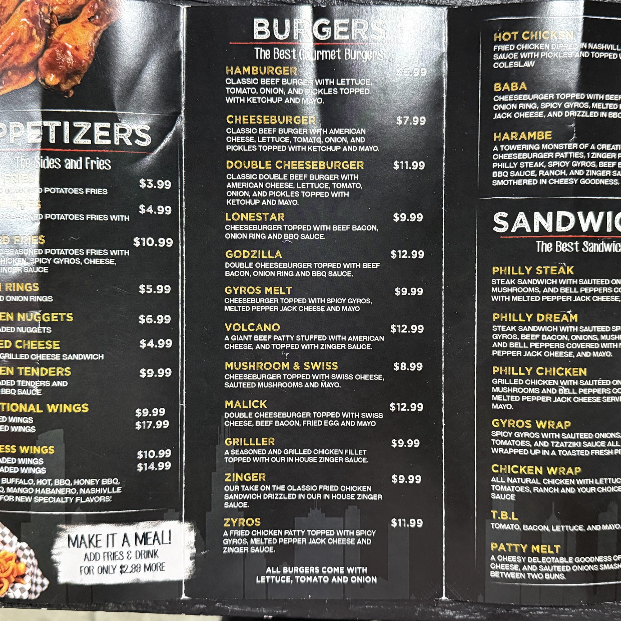 The Burger Life Menu