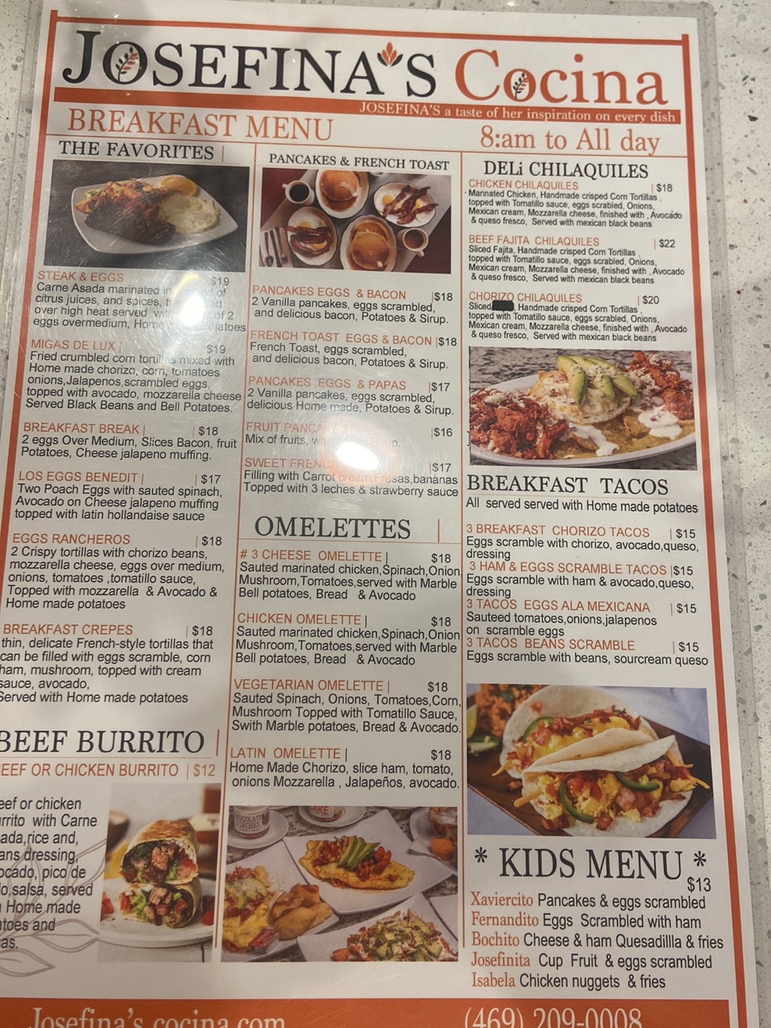Josefina's Cocina Menu