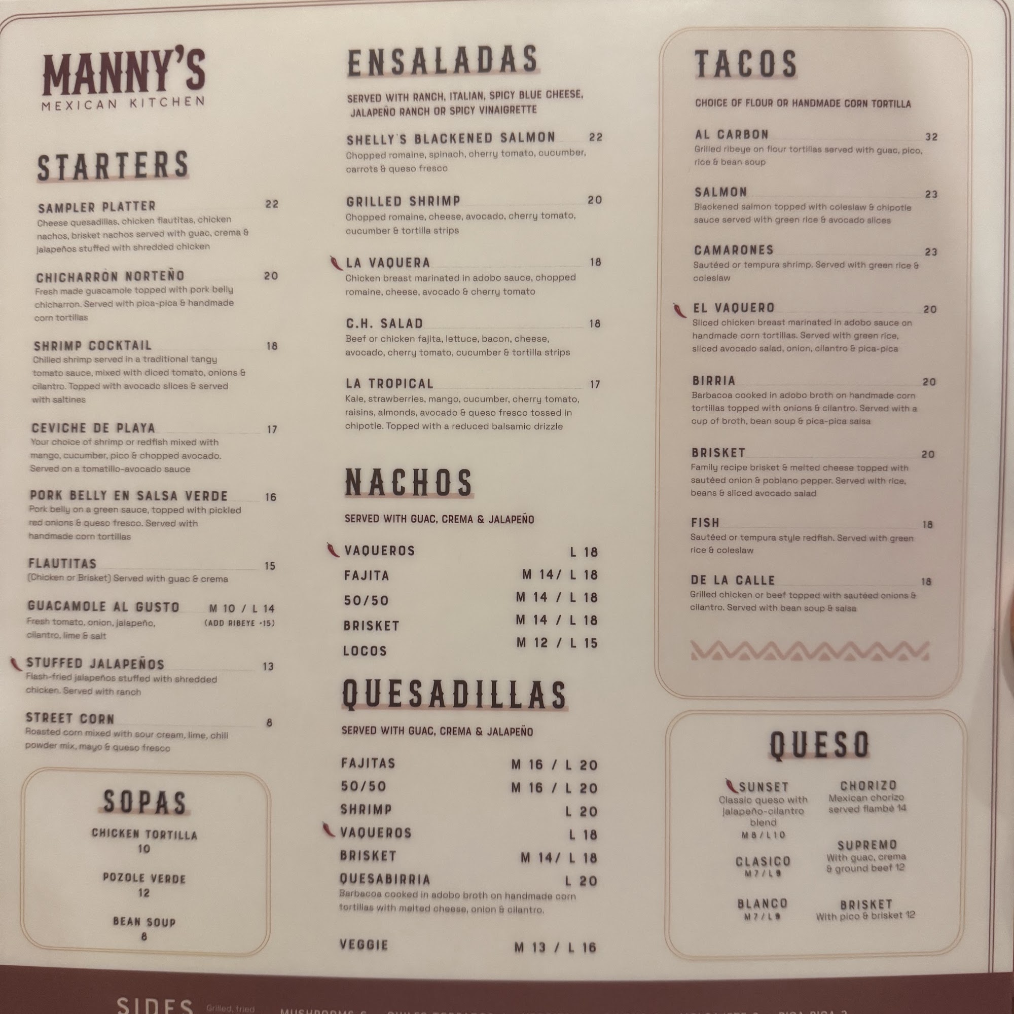 Manny's Mexican Kitchen Menu