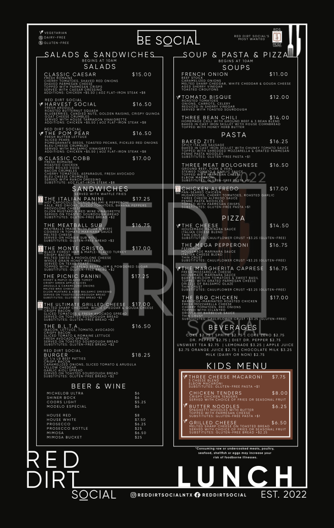 Red Dirt Social Menu