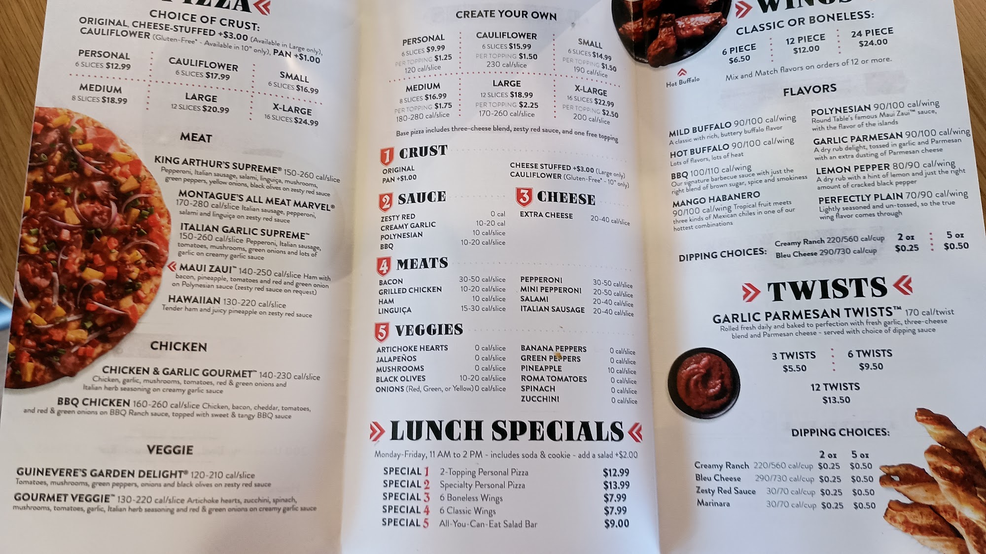 Round Table Pizza Menu