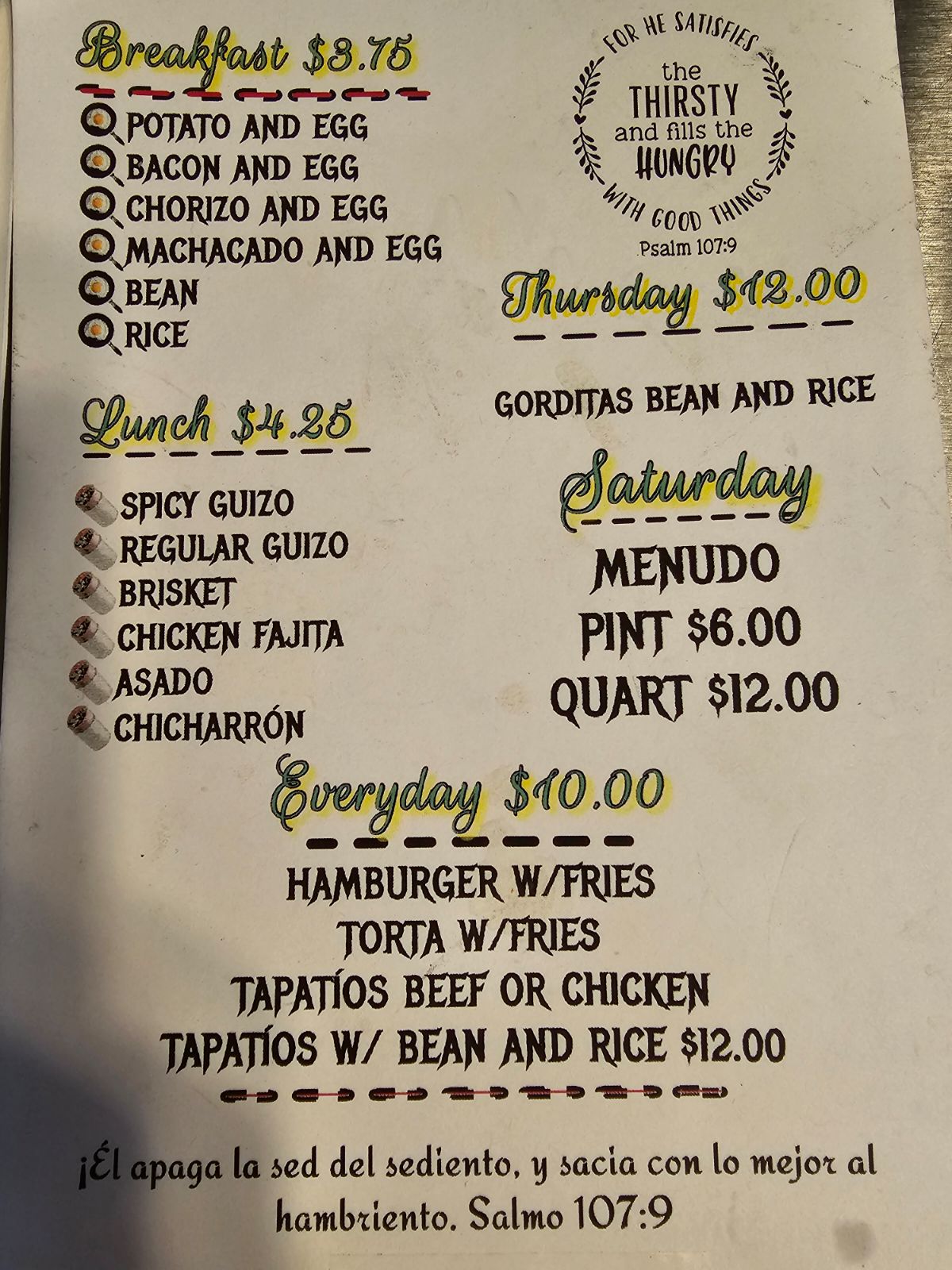lidias burritos Menu
