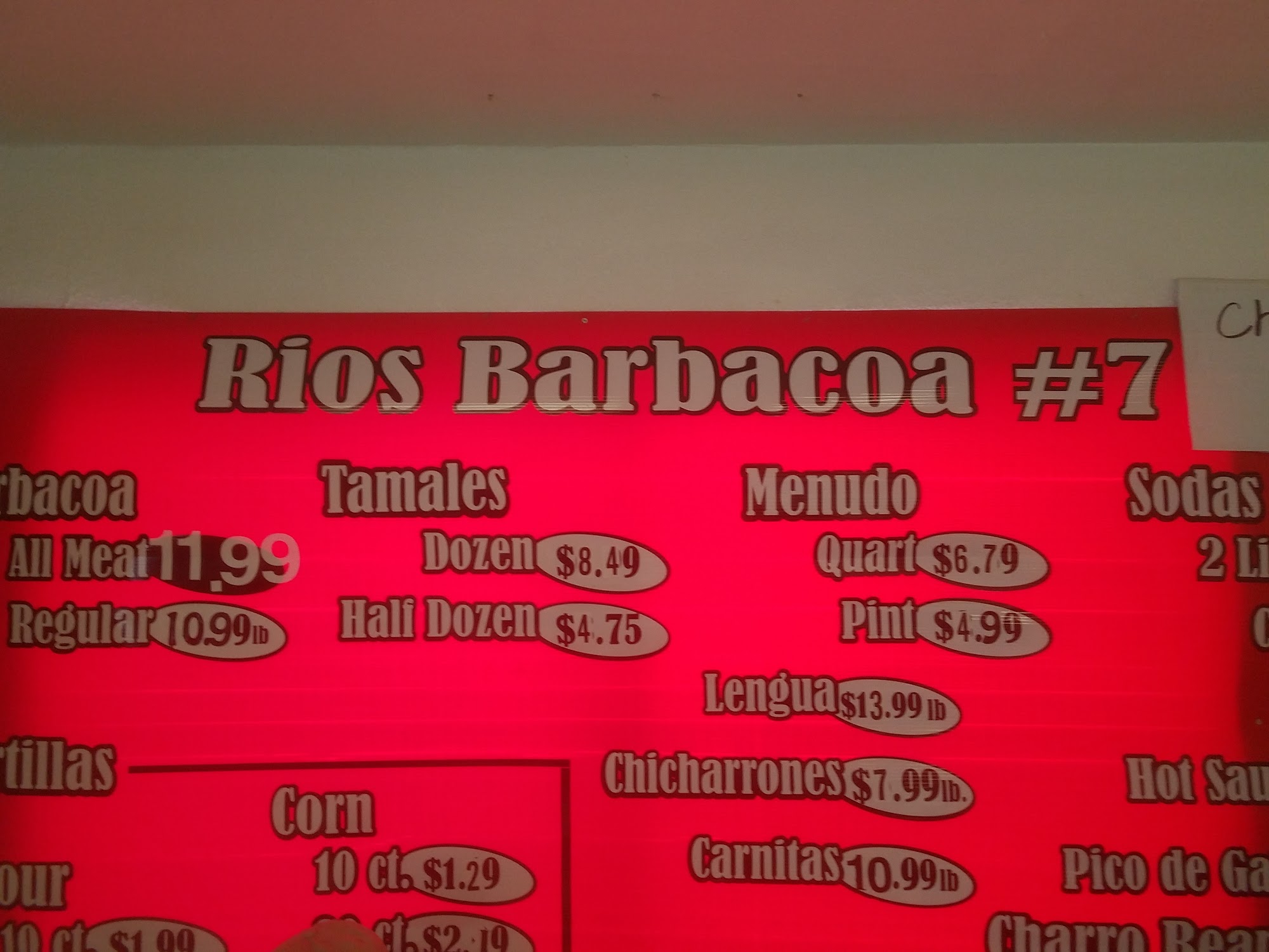 Rios Barbacoa Menu