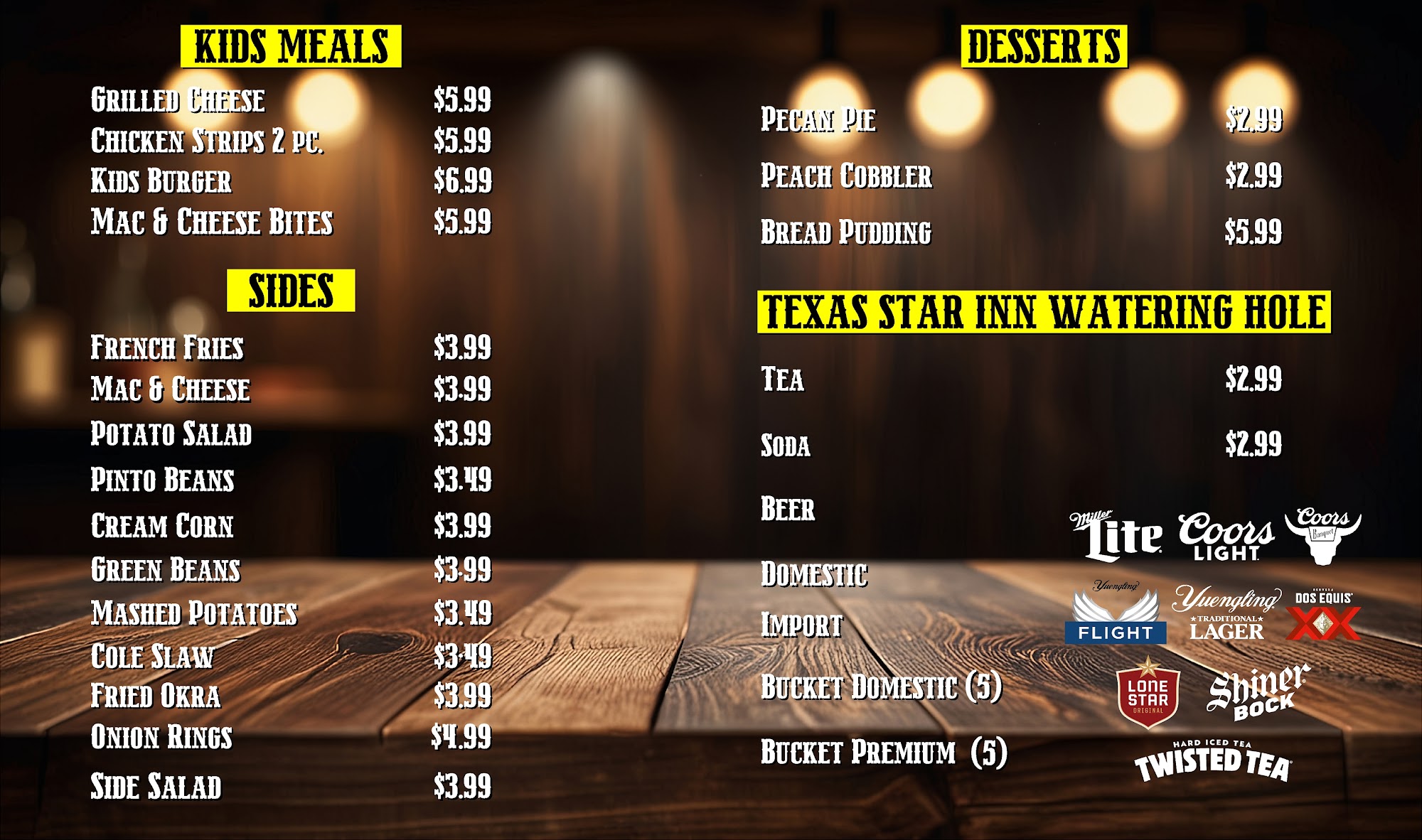 Texas Star Inn Menu
