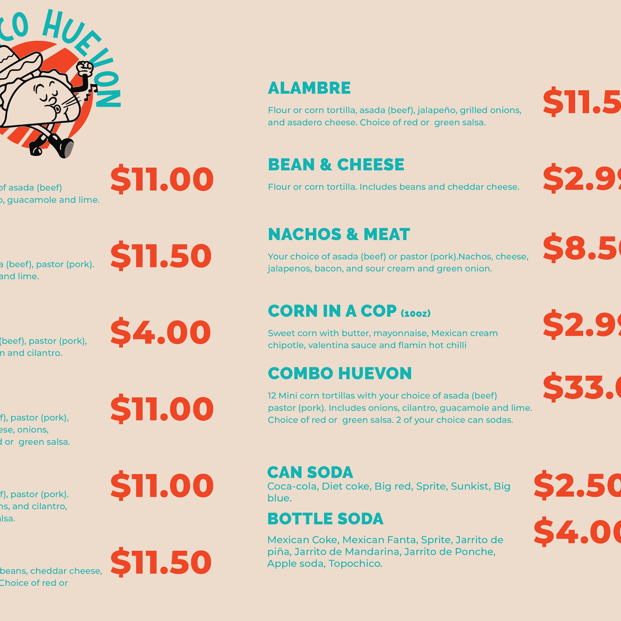 El Taco Huevon Menu