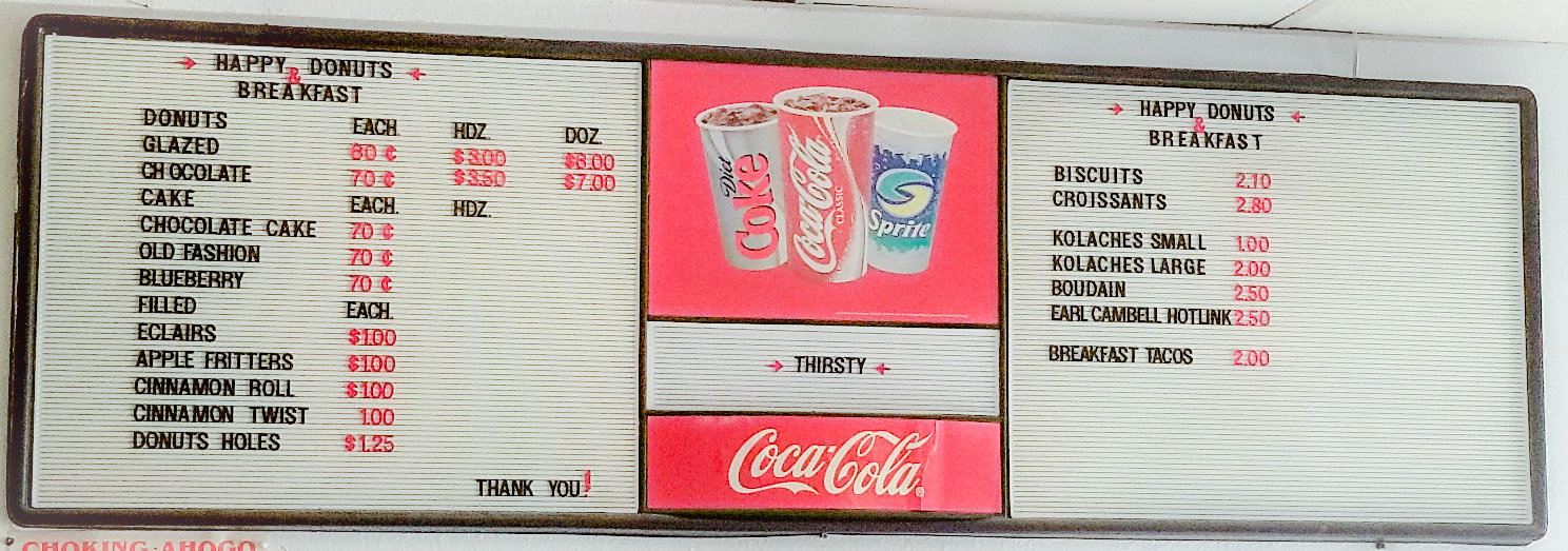 Happy Donuts & Breakfast Menu
