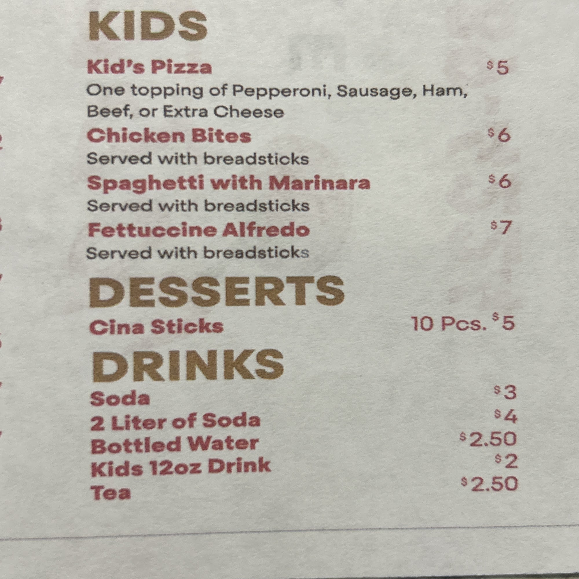 Bigg's Pizza and More Menu