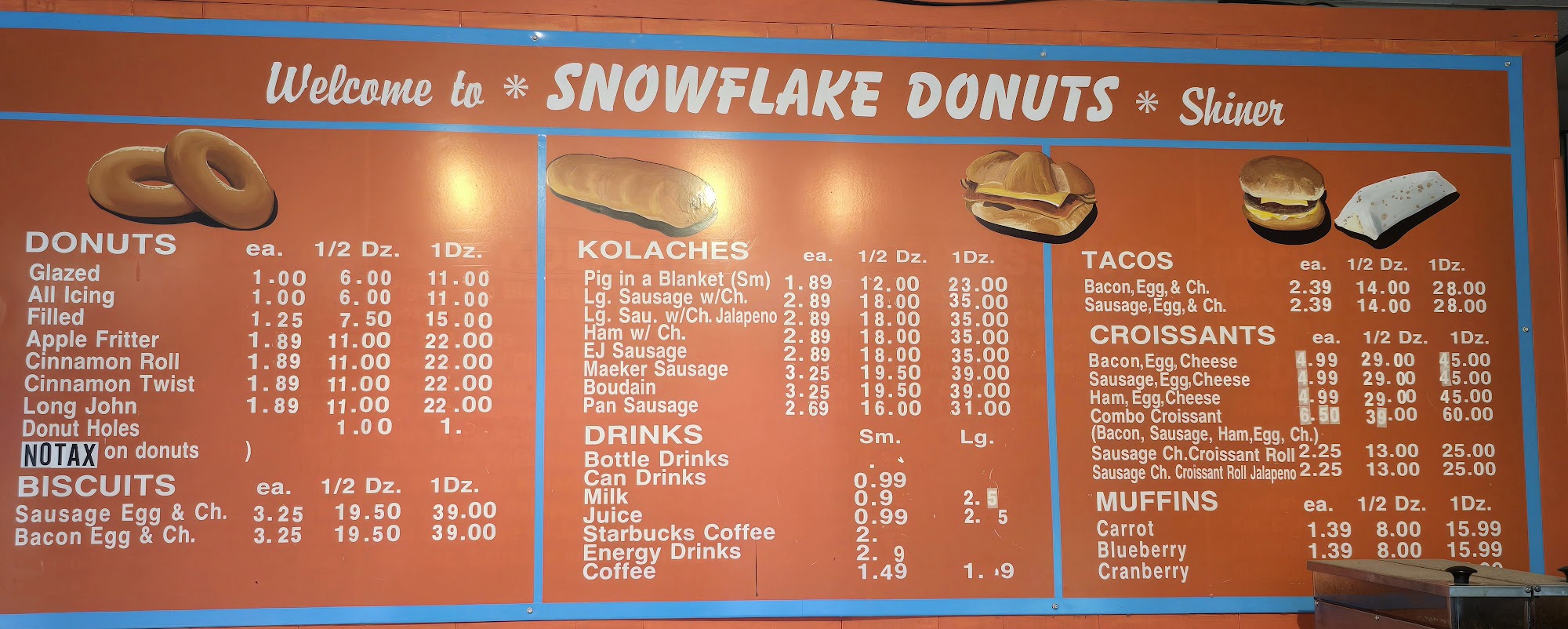 Snow Flake Donuts Menu