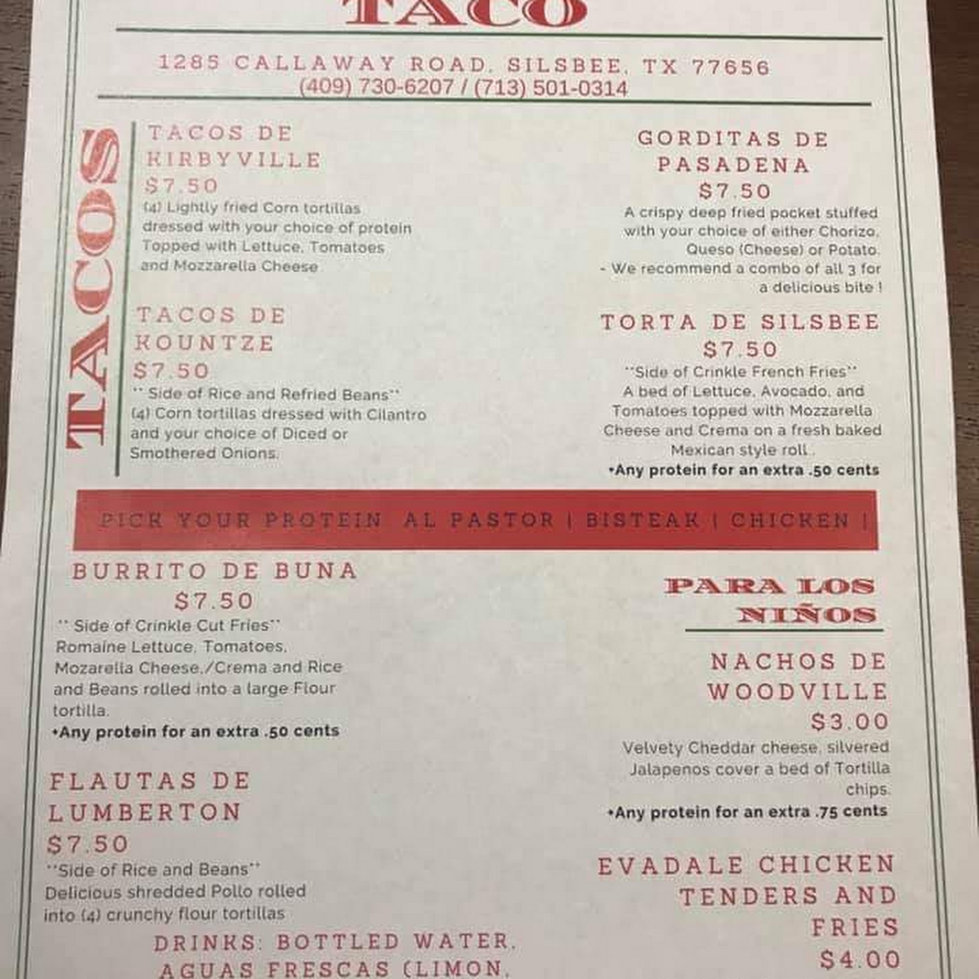 Casita Del Taco Menu