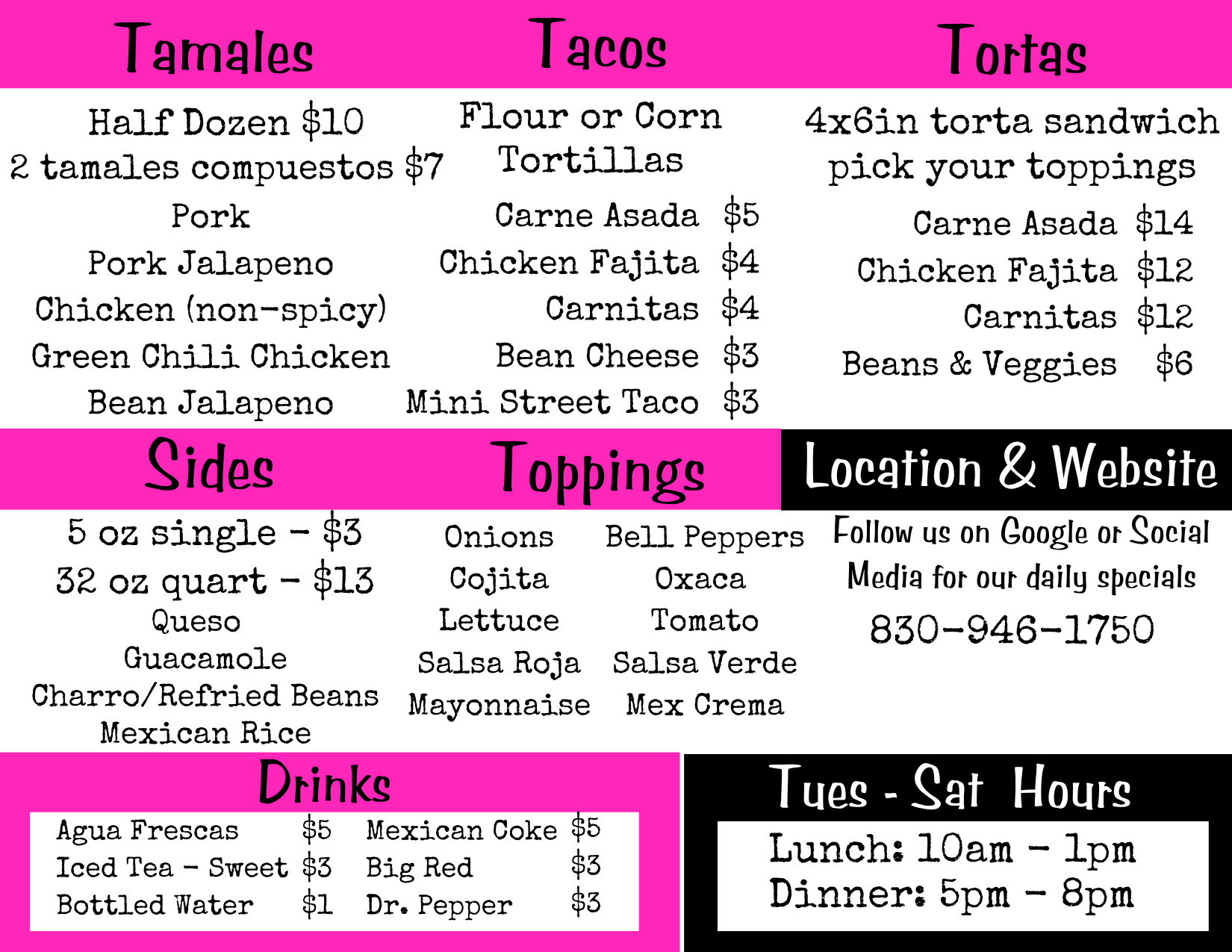 ¡Holy Tamale Co! Spring Branch Menu