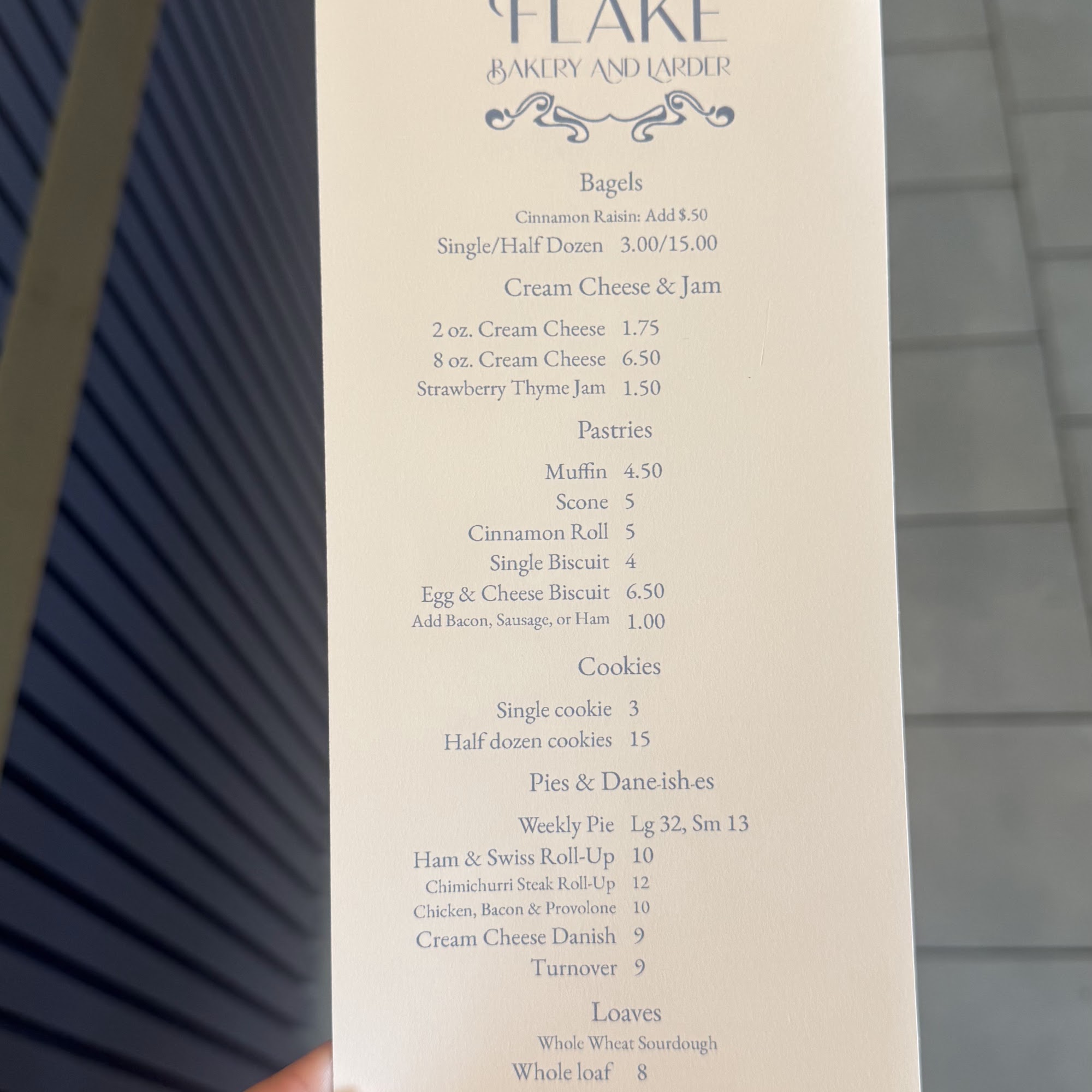 Flake Bakery and Larder Menu