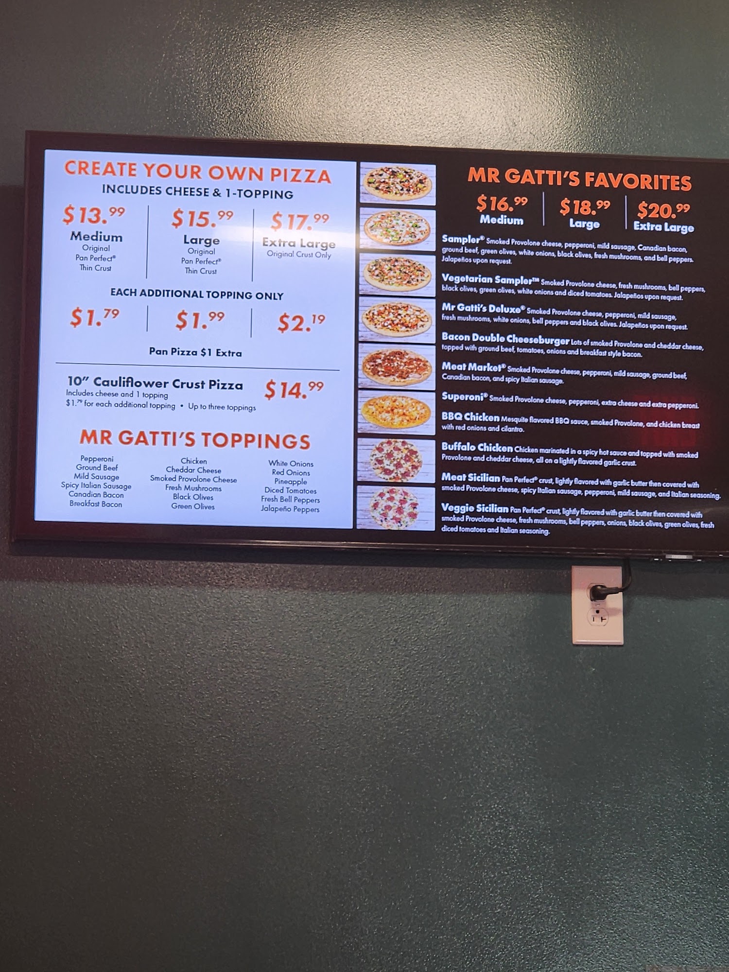 Mr Gatti's Pizza Menu