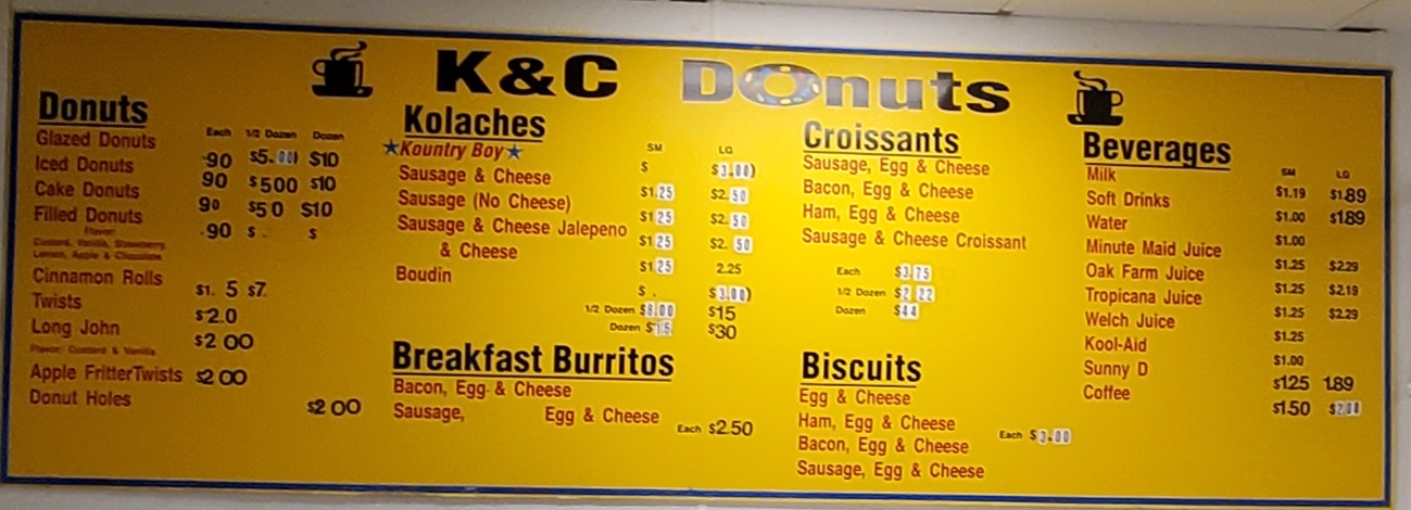 K & C Donuts Menu