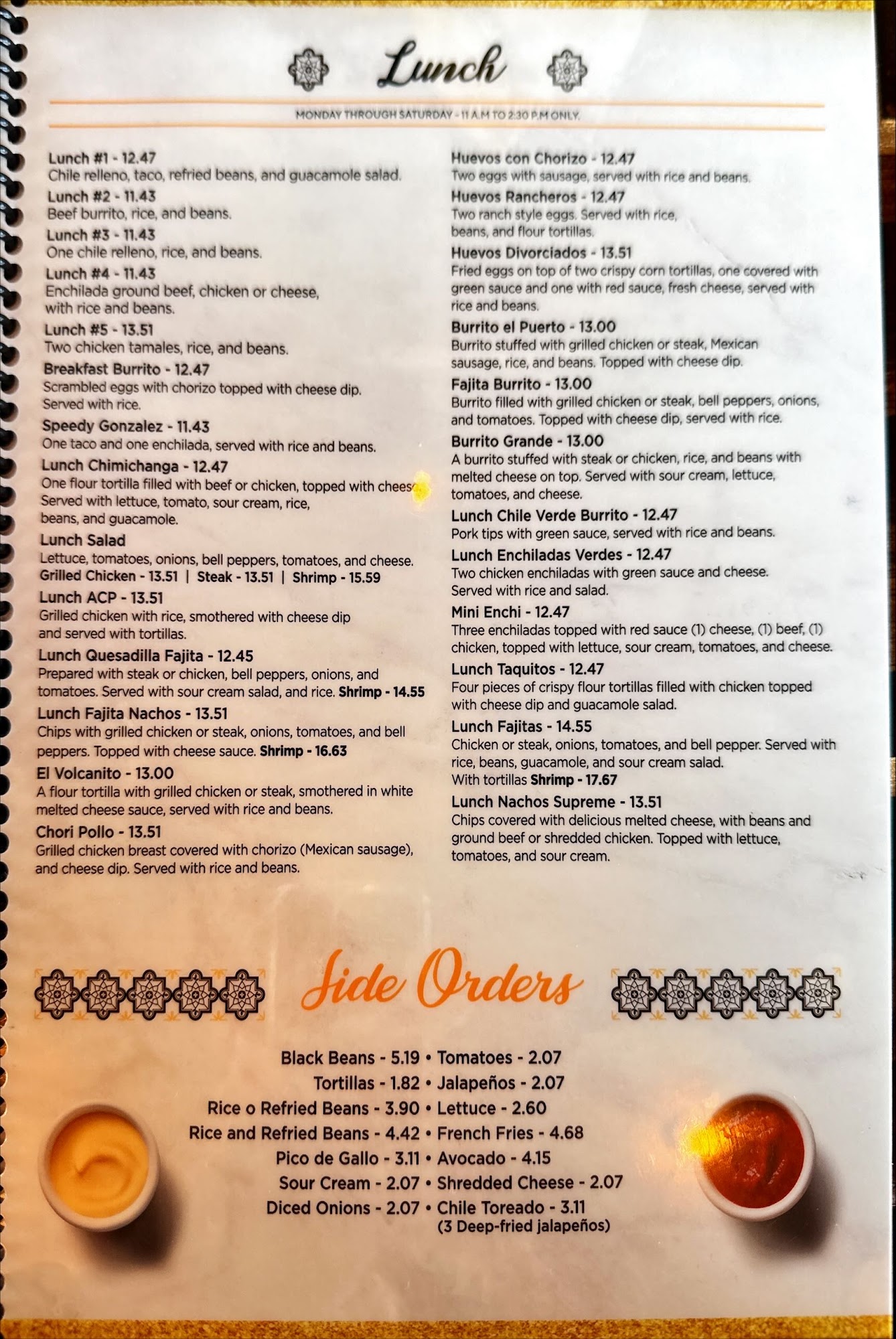 Aztec Urban Mexican Menu