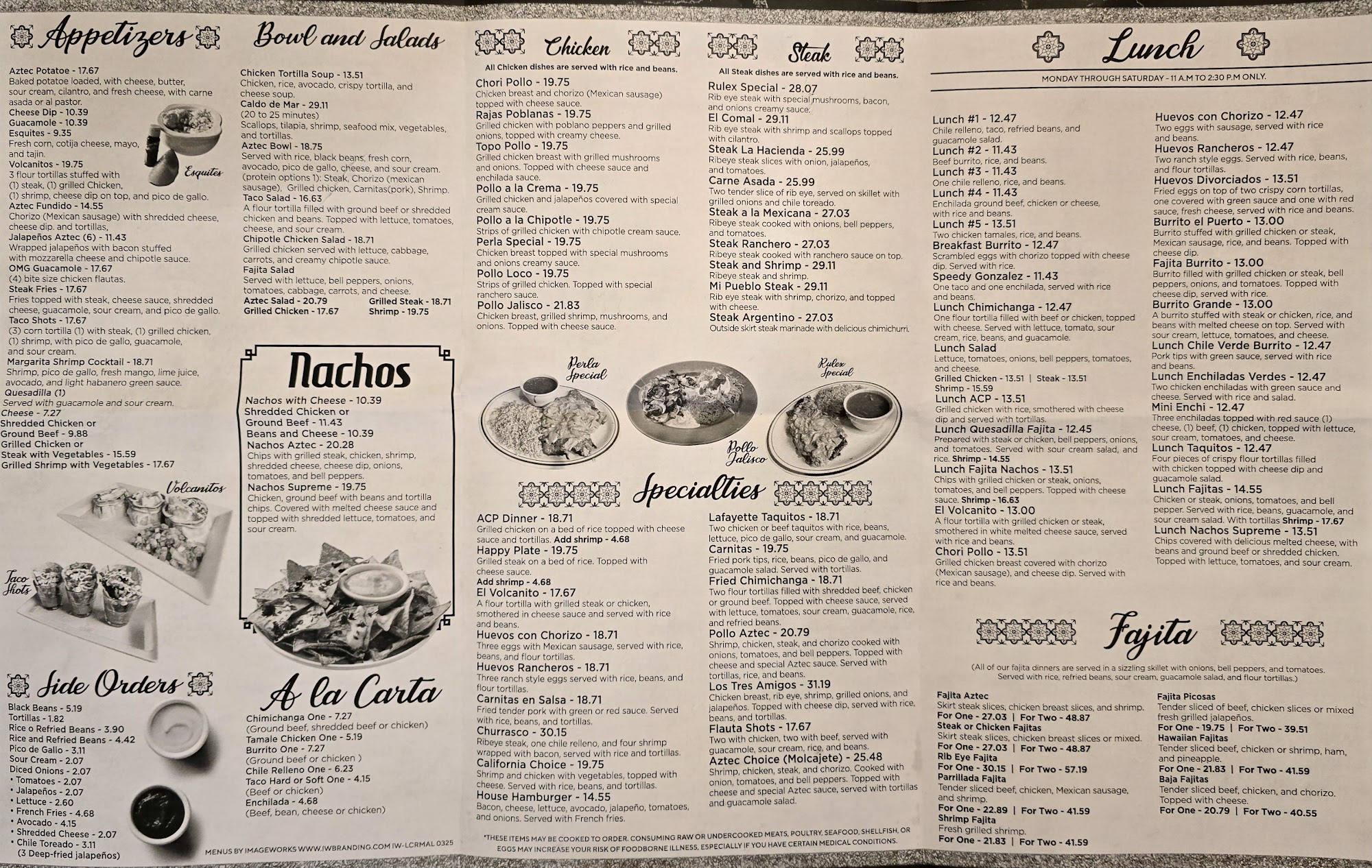 Aztec Urban Mexican Menu