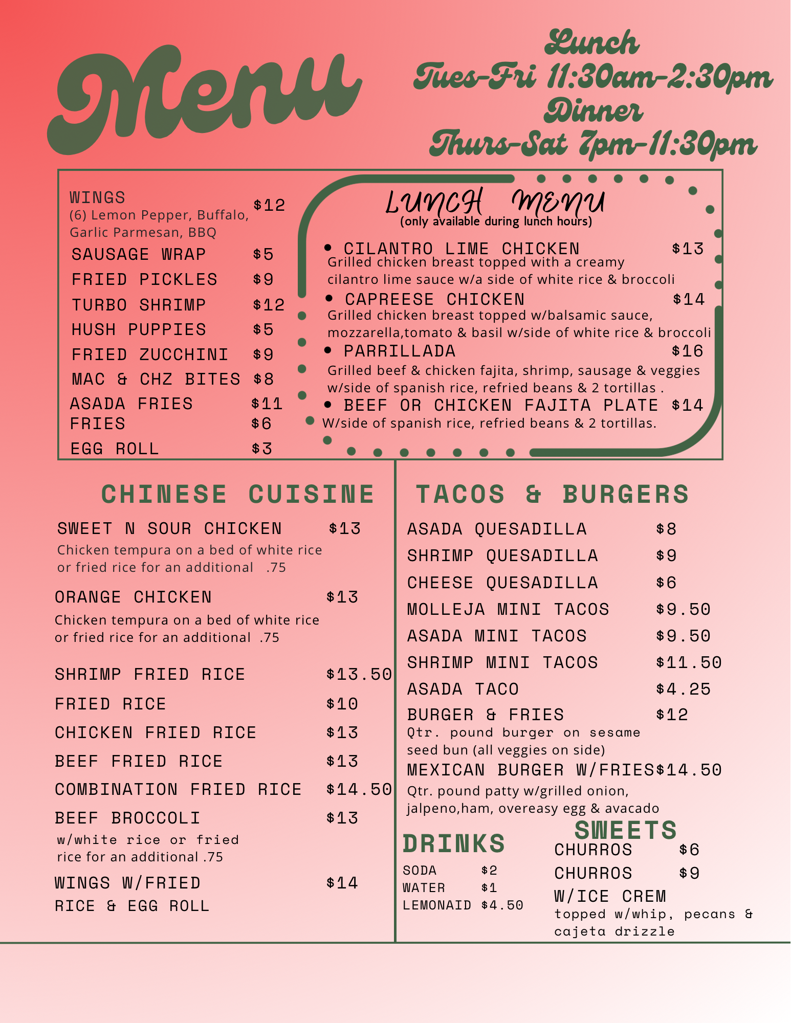 Taco Chino Menu