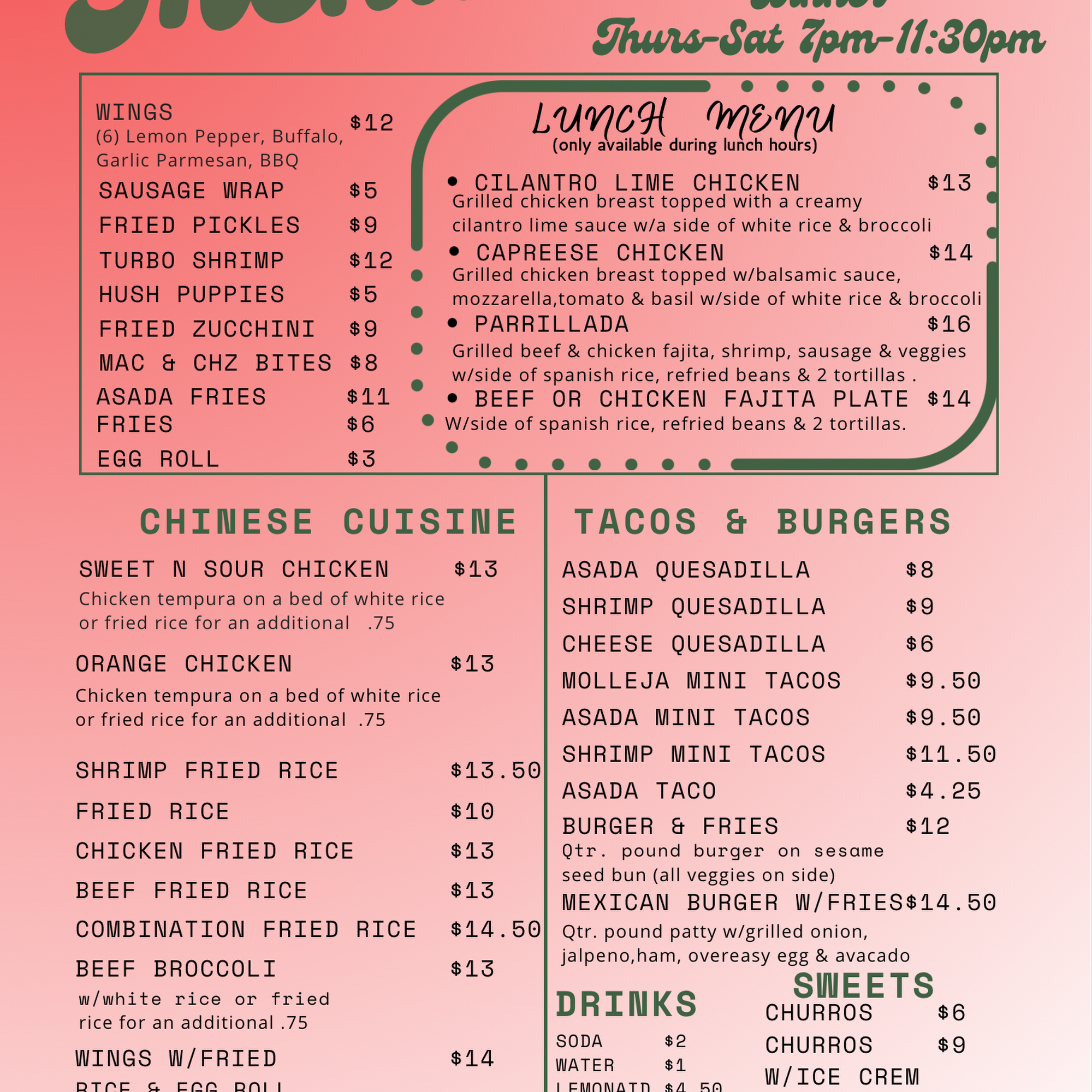 Taco Chino Menu