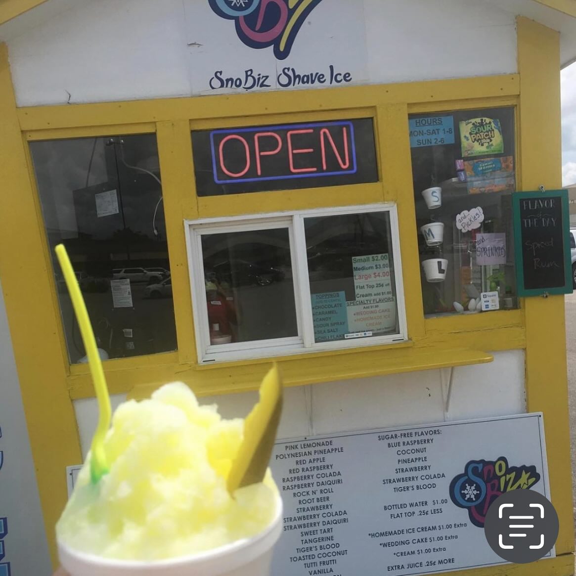 Sno Biz Snow Cones Menu