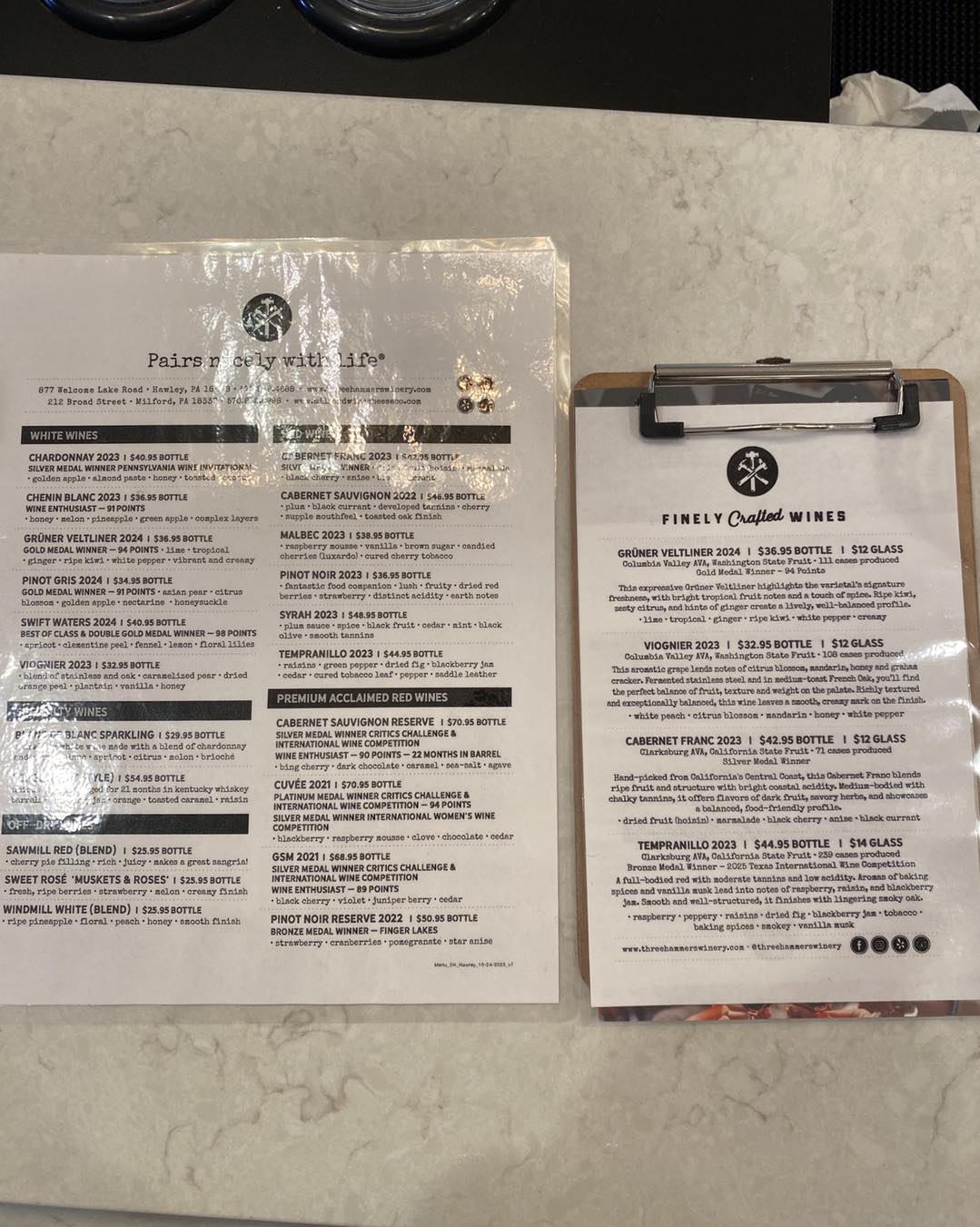 Ceccoli Vineyards Menu