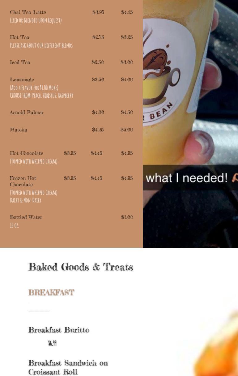 Bitter Bean Coffee Co. Menu