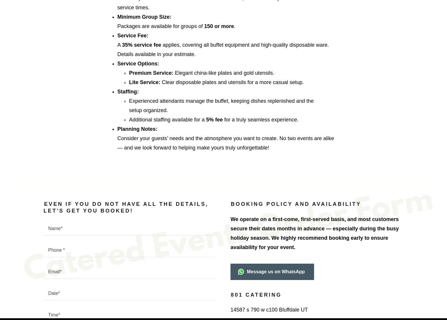801 Catering Menu