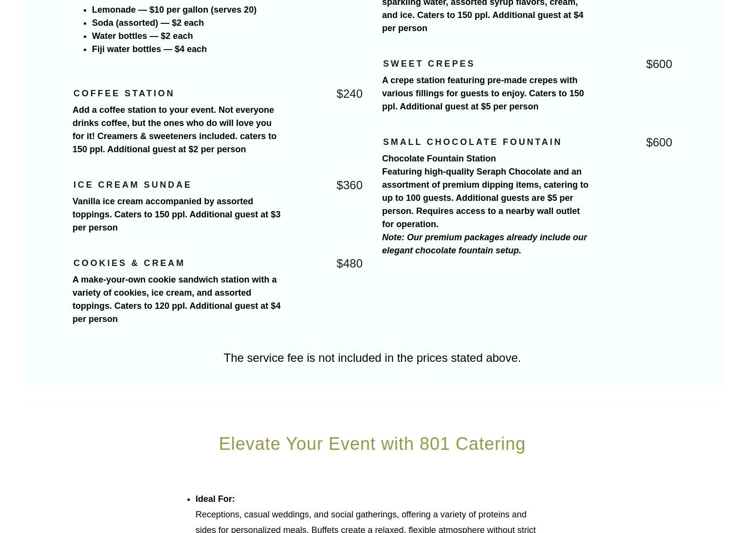801 Catering Menu