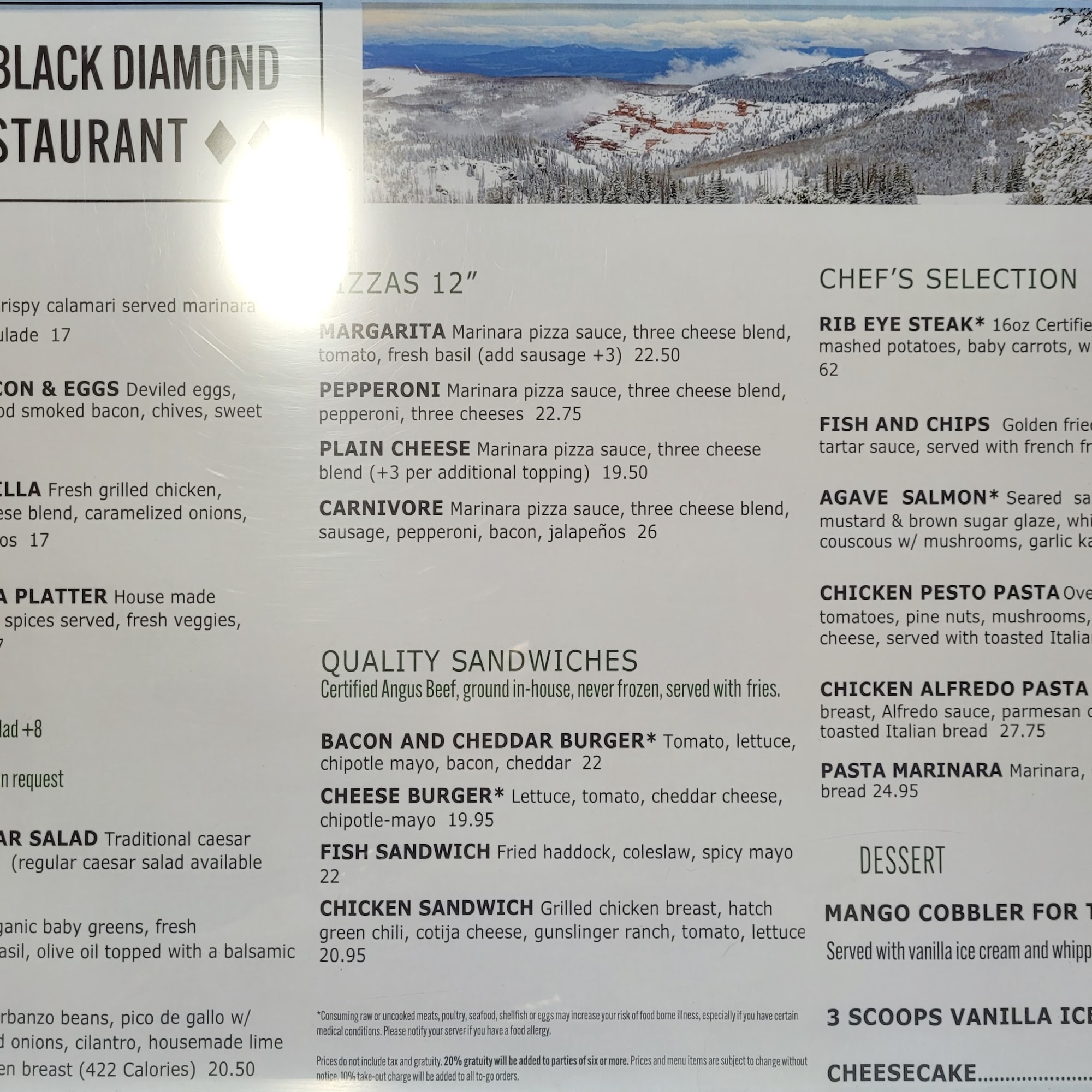 Double Black Diamond Restaurant Menu