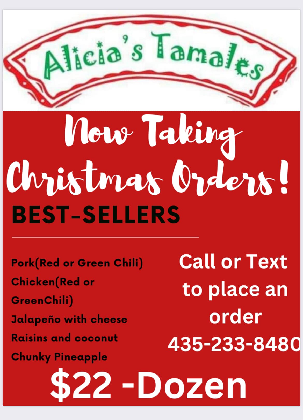 Alicia's Tamales Menu