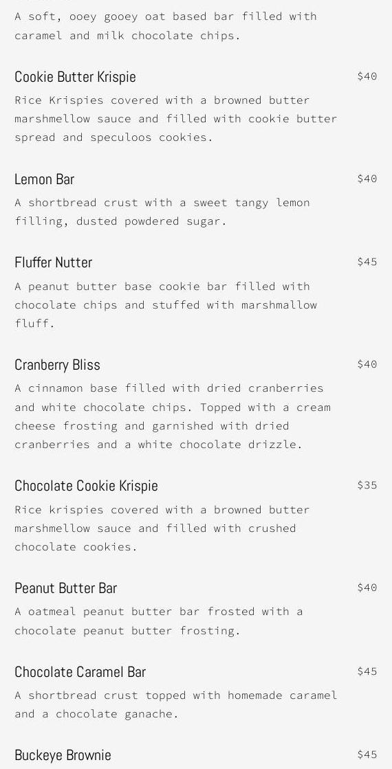 Sweet Haven Bakery Menu