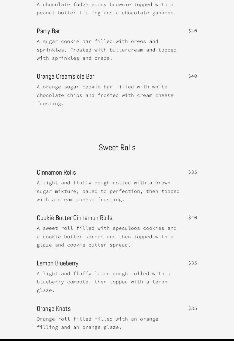 Sweet Haven Bakery Menu