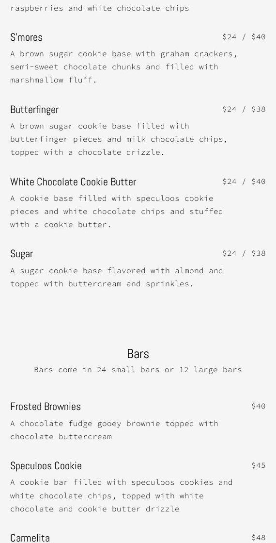 Sweet Haven Bakery Menu