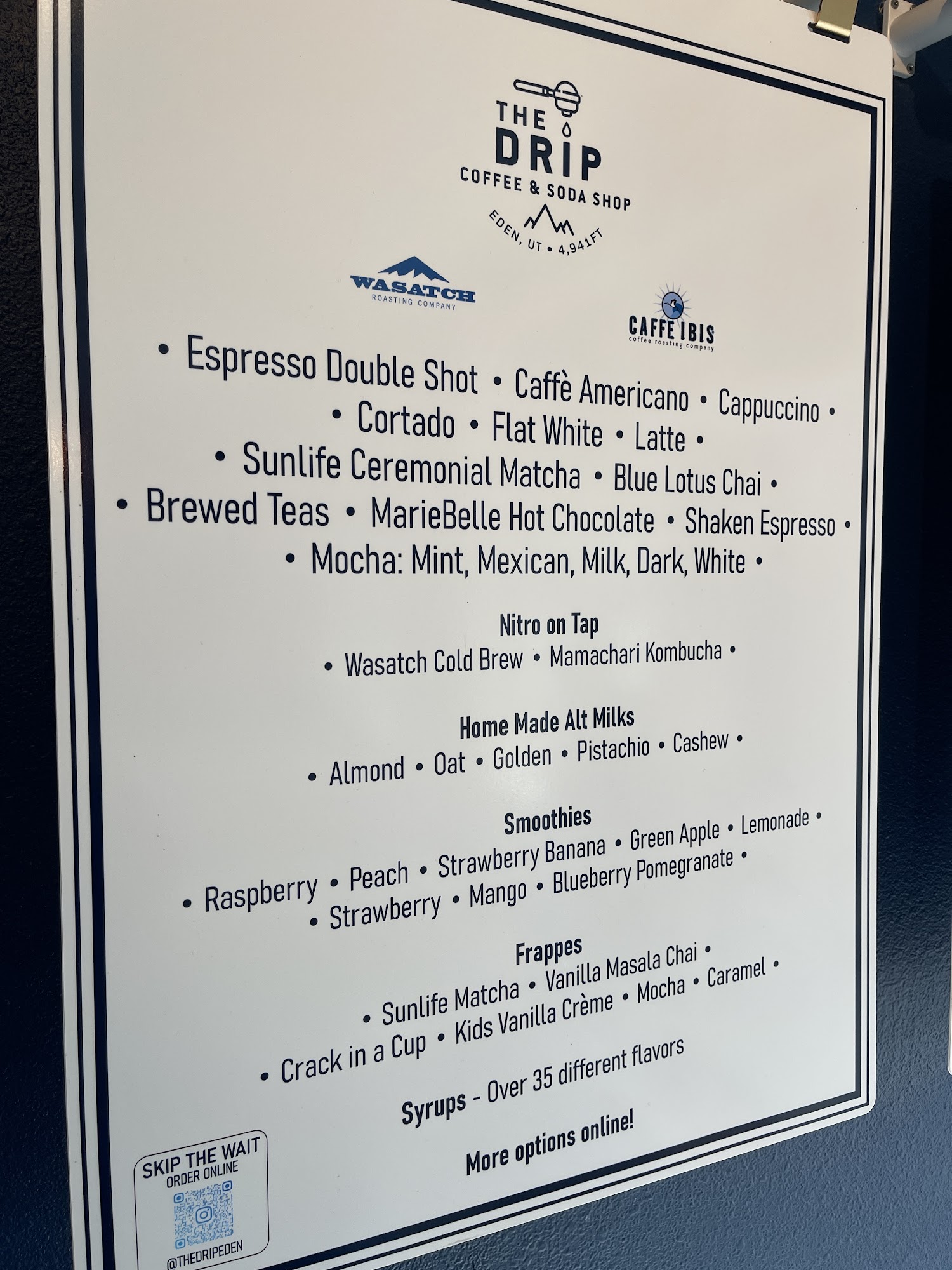 The Drip Coffee and Soda Pop Shop Menu
