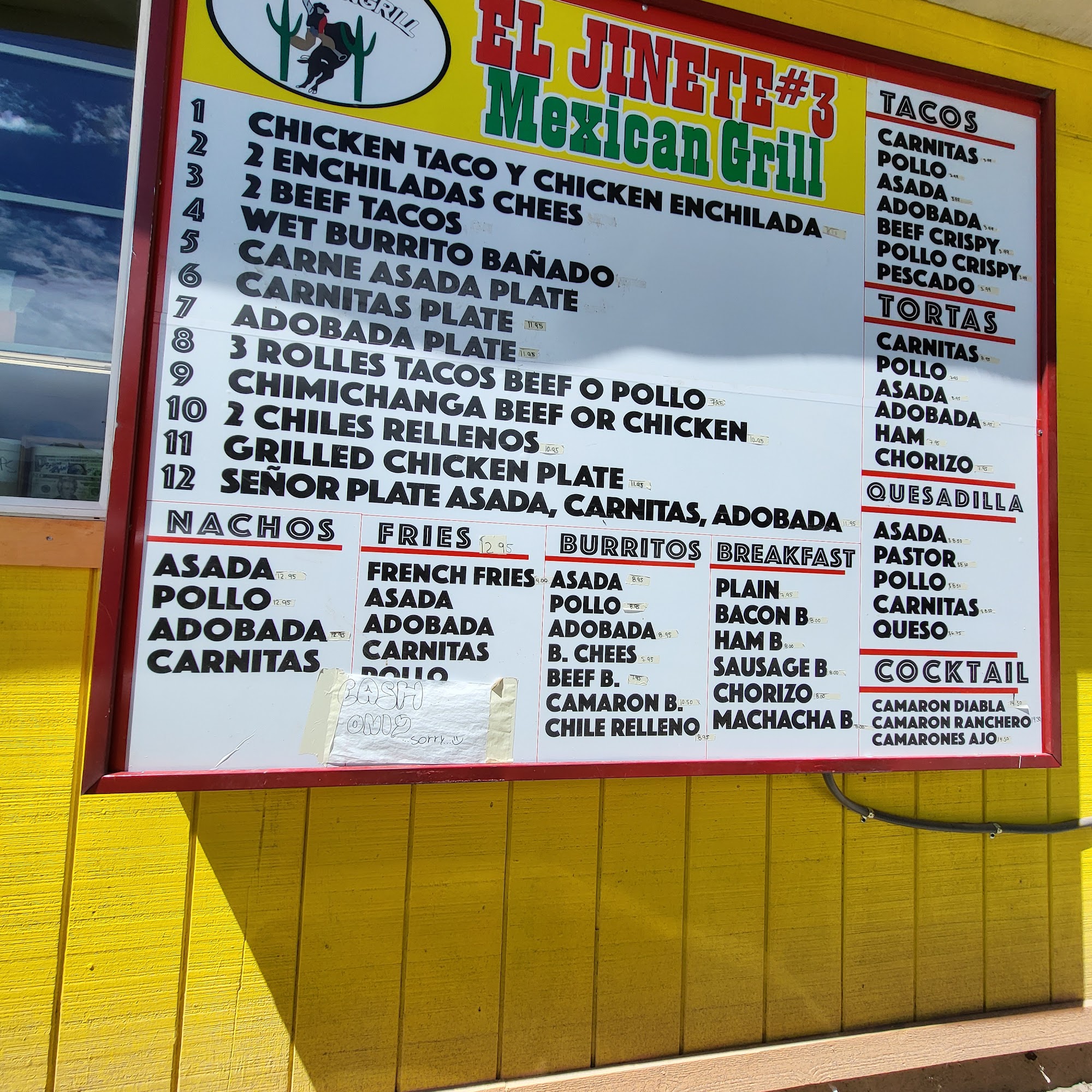 EL JINETE MEXICAN GRILL #3 Menu