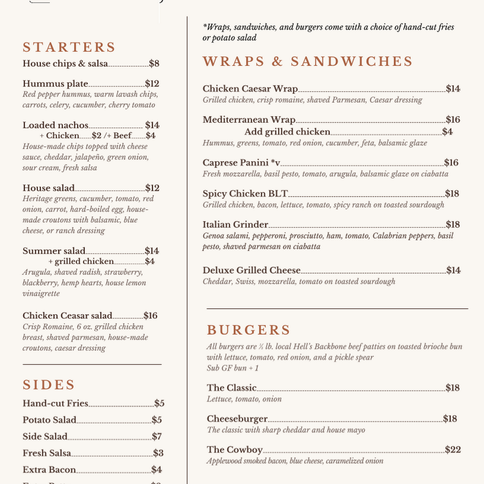 Roasted Root Café Menu