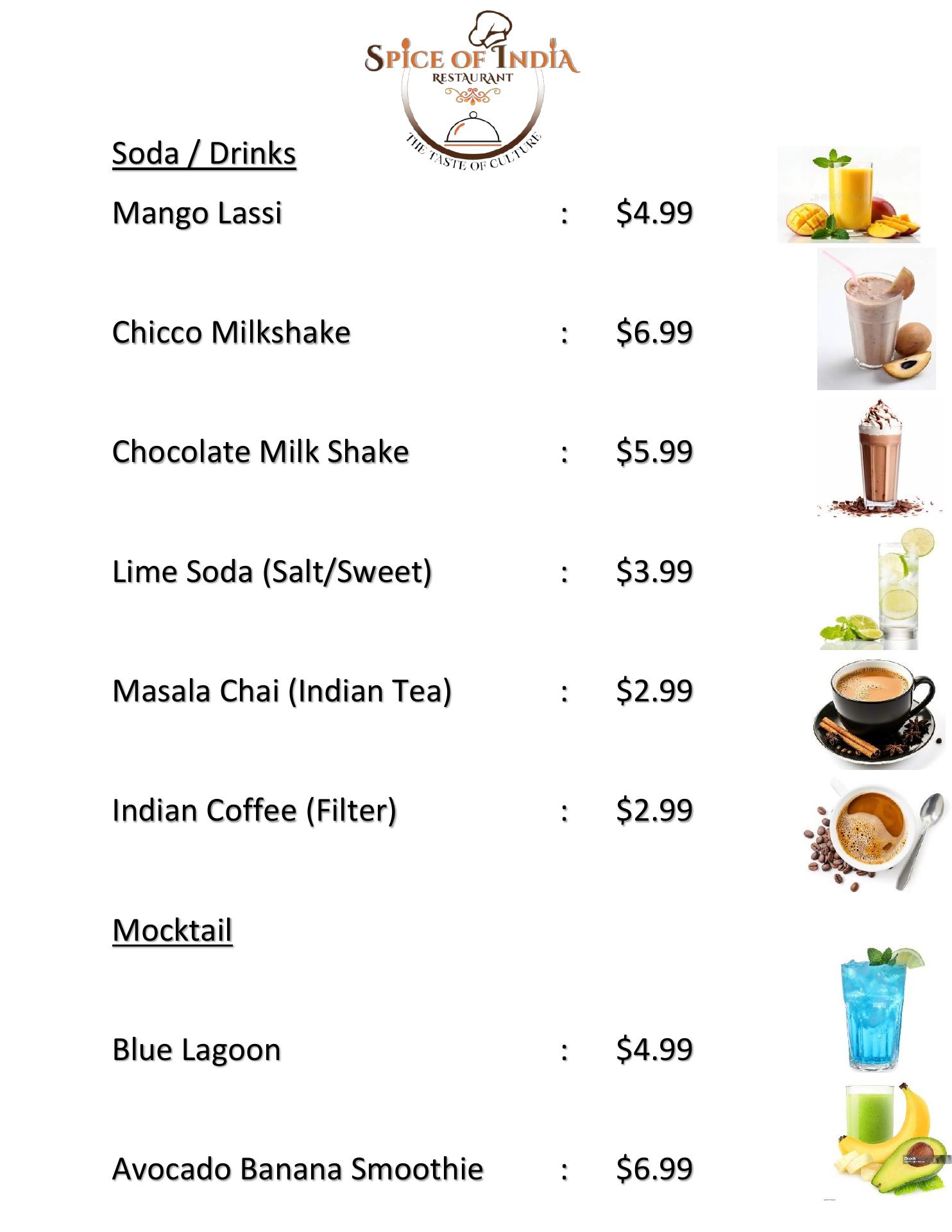 SPICE OF INDIA Menu