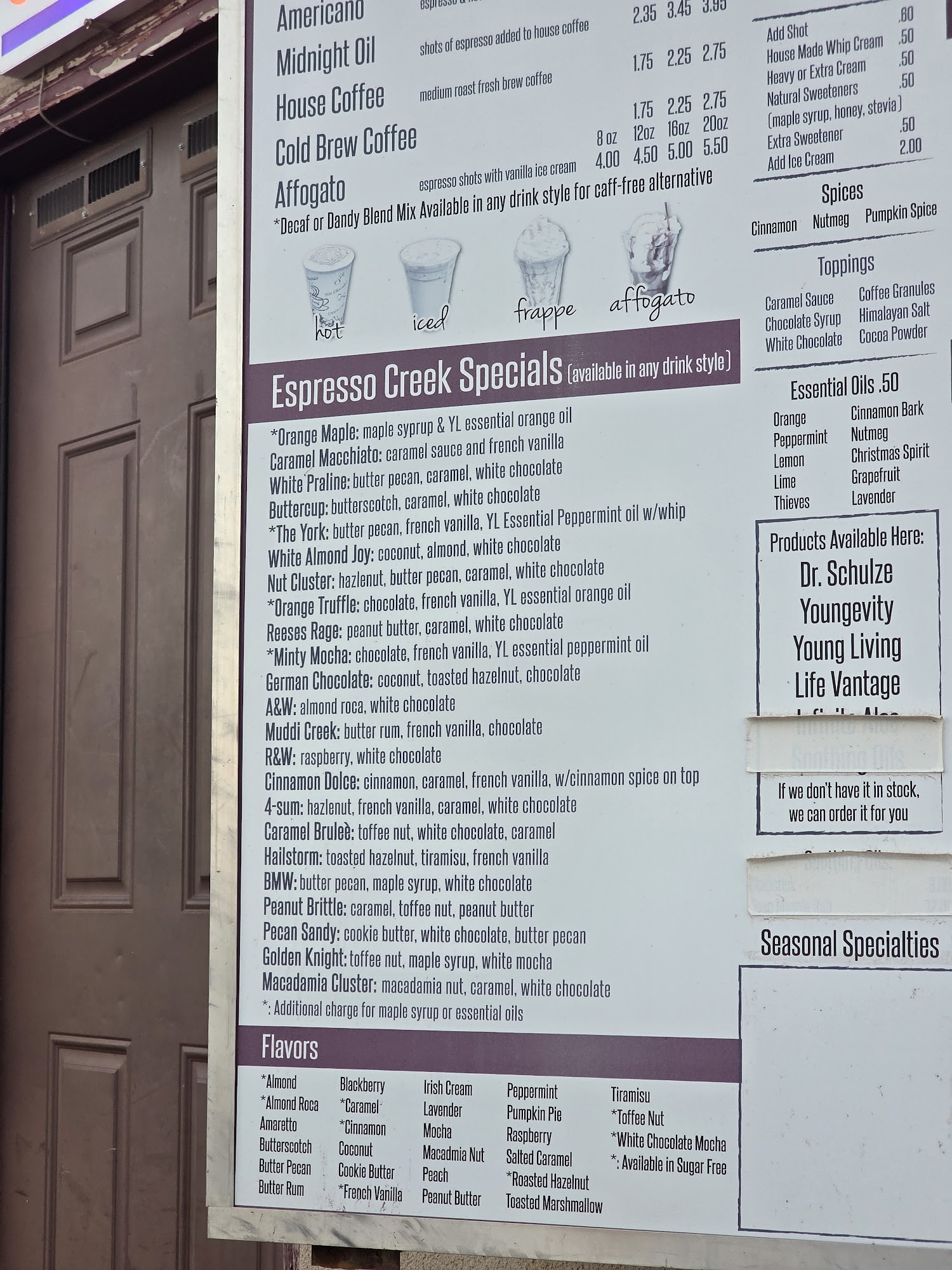 Espresso Creek Coffee Menu