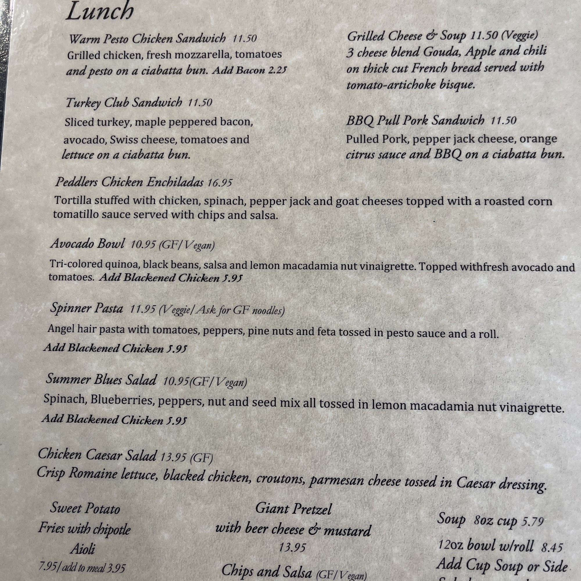 Peddlers Catering - Ogden Menu