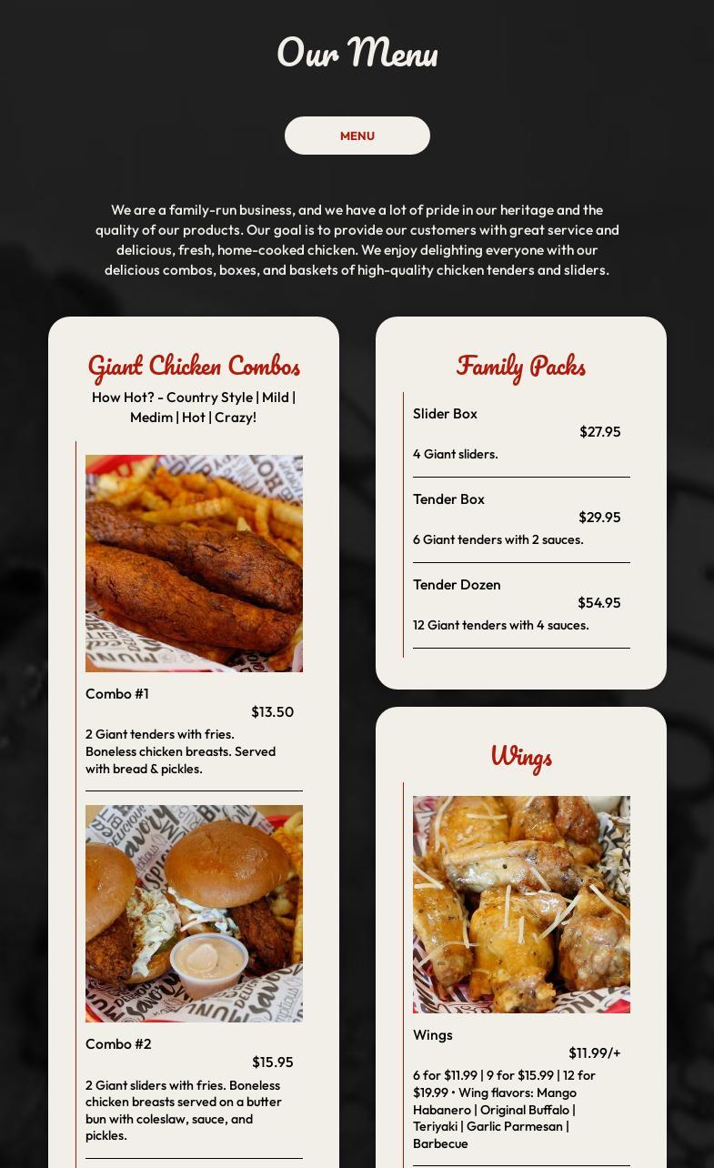 Crazy D's Hot Chicken Menu