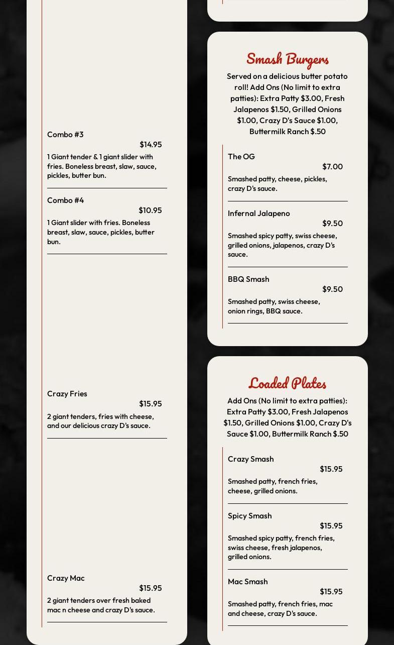 Crazy D's Hot Chicken Menu