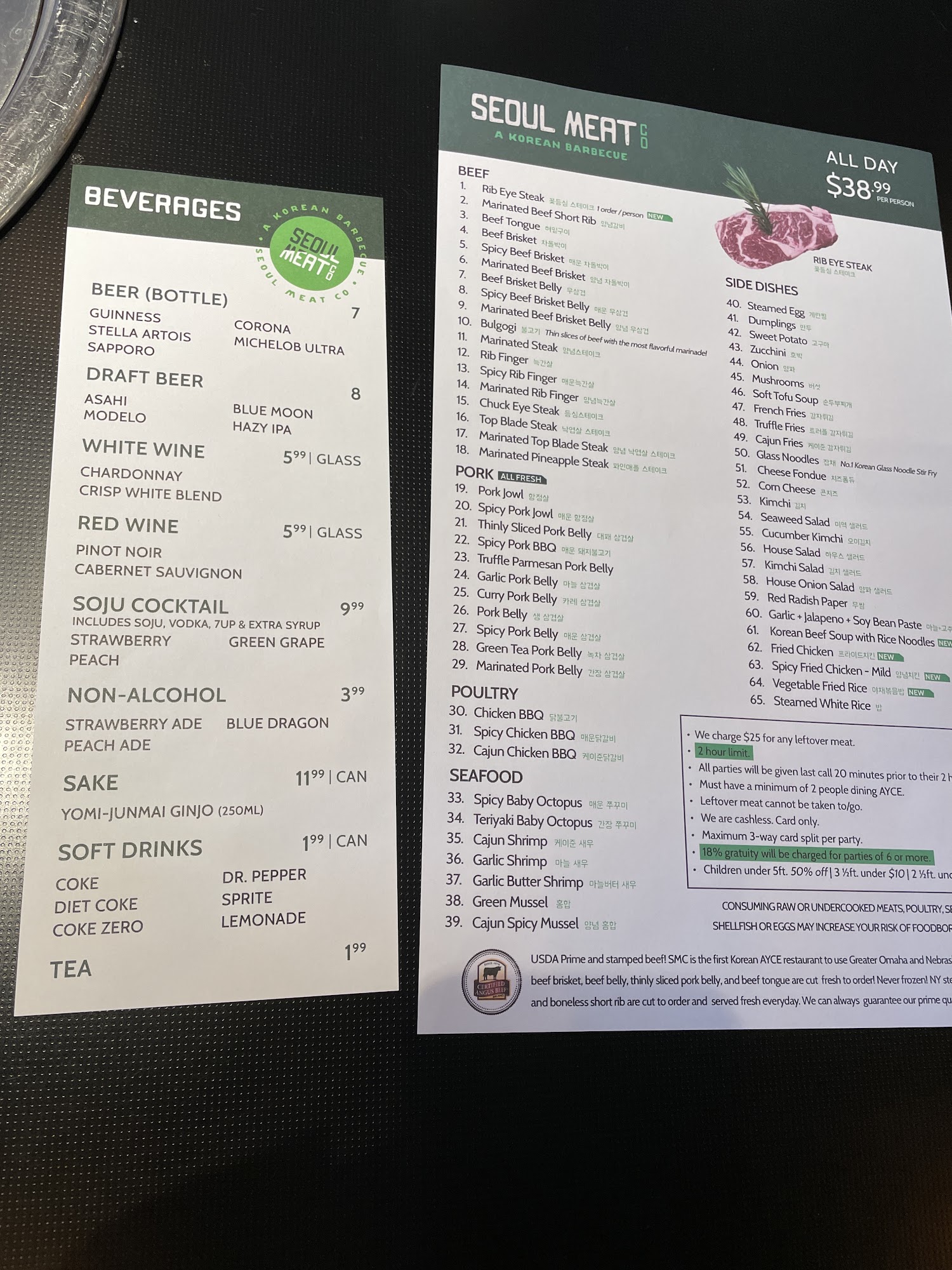 Seoul Meat Co Menu