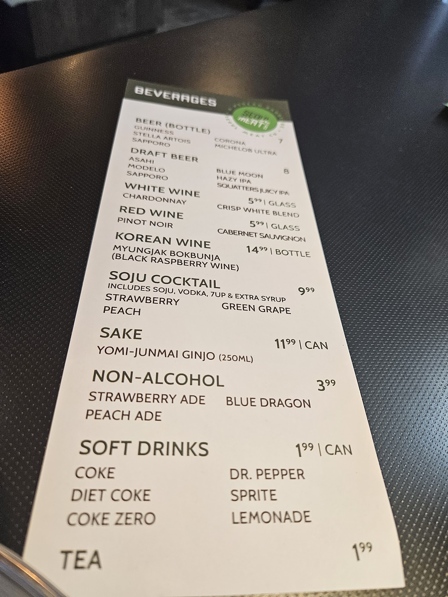 Seoul Meat Co Menu
