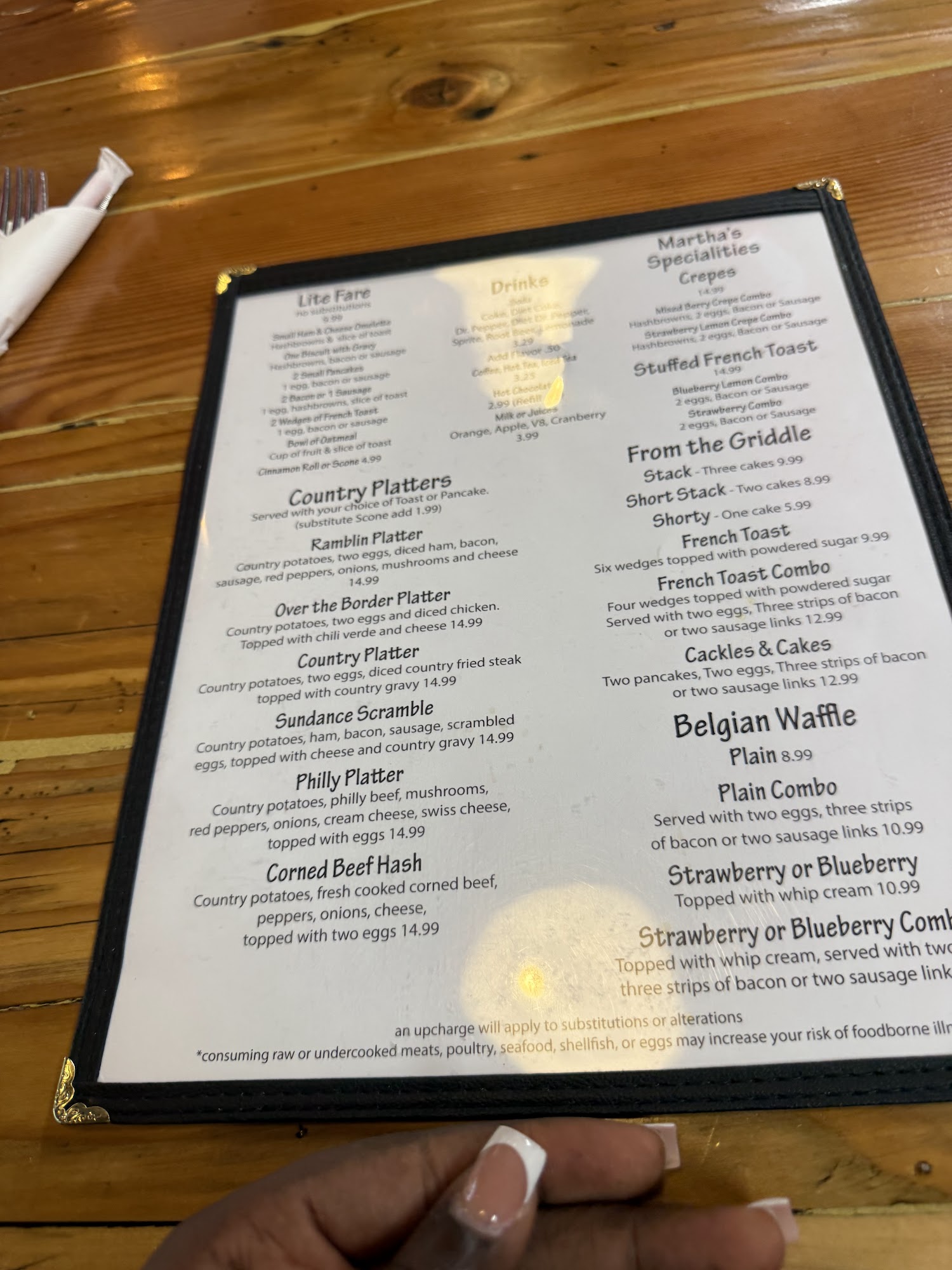 Ramblin Roads Menu