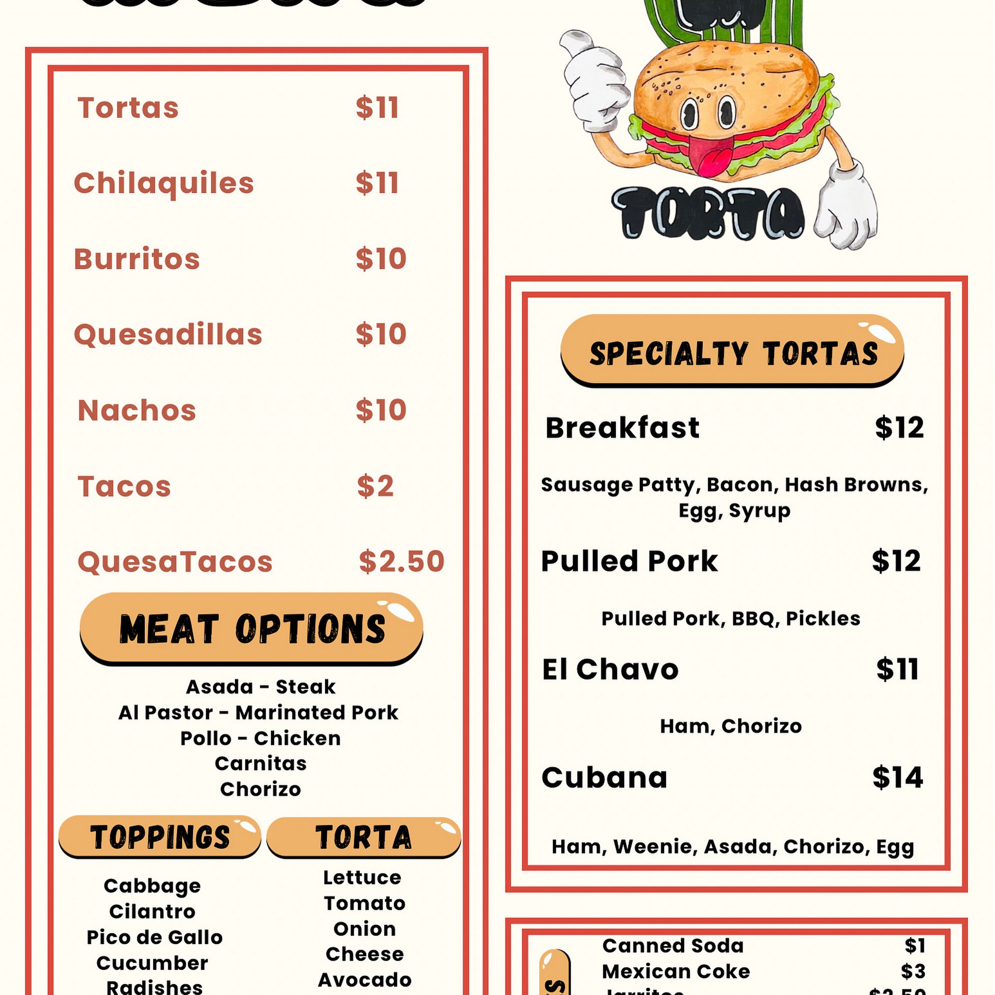 La Torta Menu