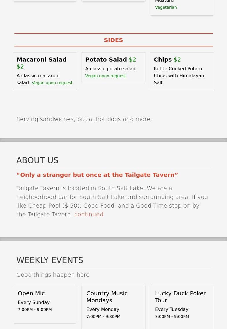 Tailgate Tavern Menu